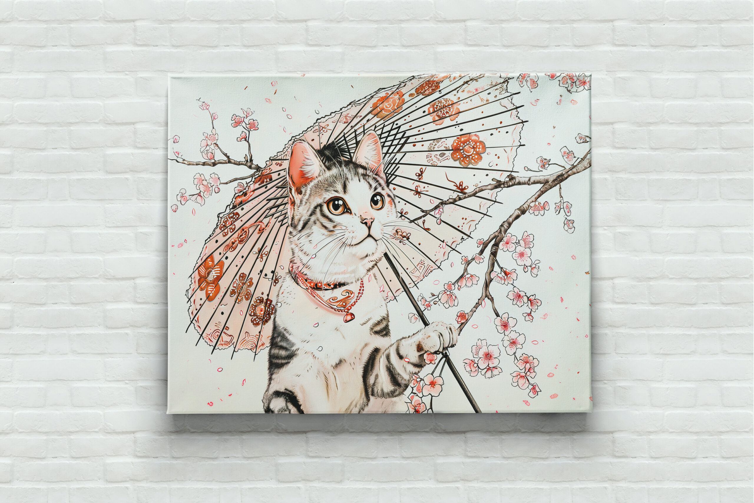 raxxa Canva: Graceful Geisha Cat with Ornate Parasol and Cherry Blossoms - Image 2