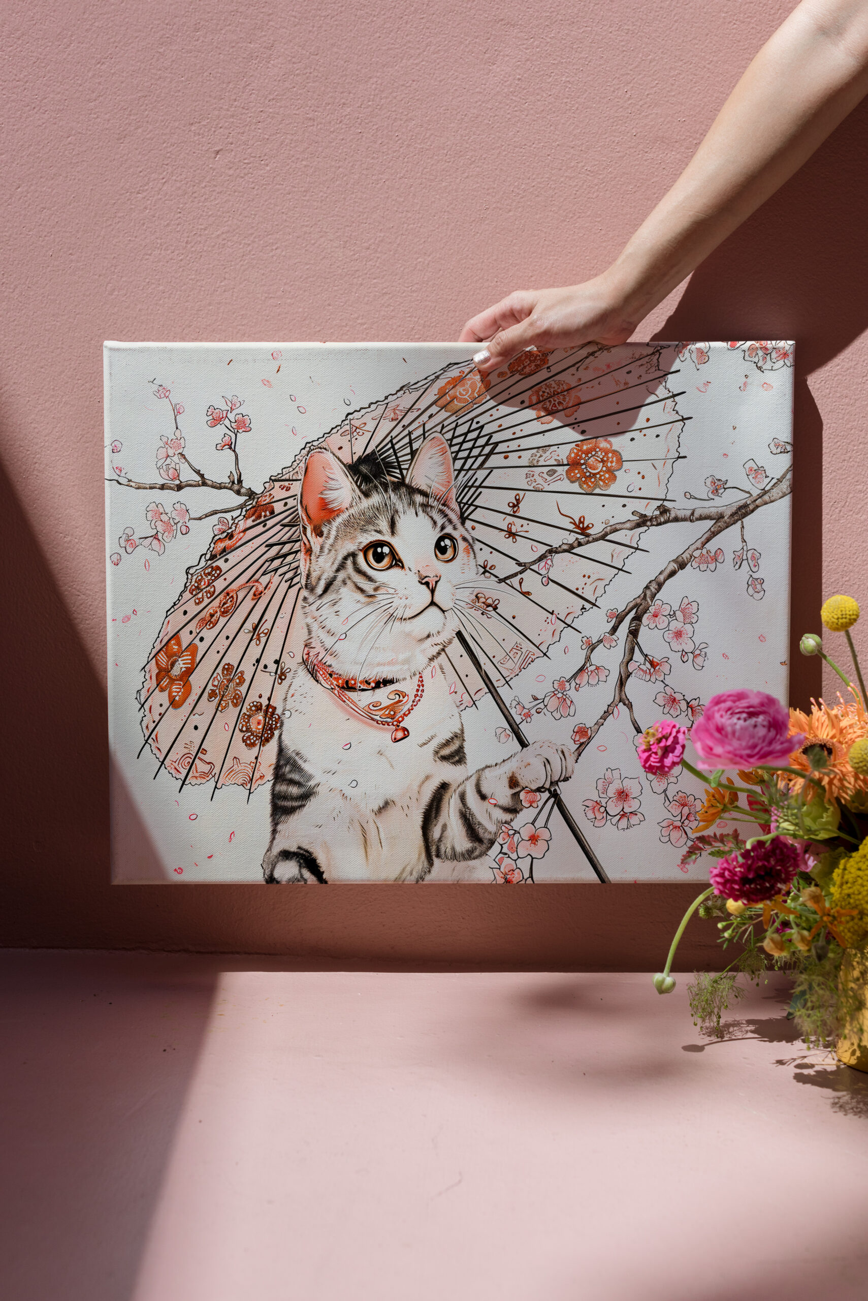 raxxa Canva: Graceful Geisha Cat with Ornate Parasol and Cherry Blossoms - Image 3