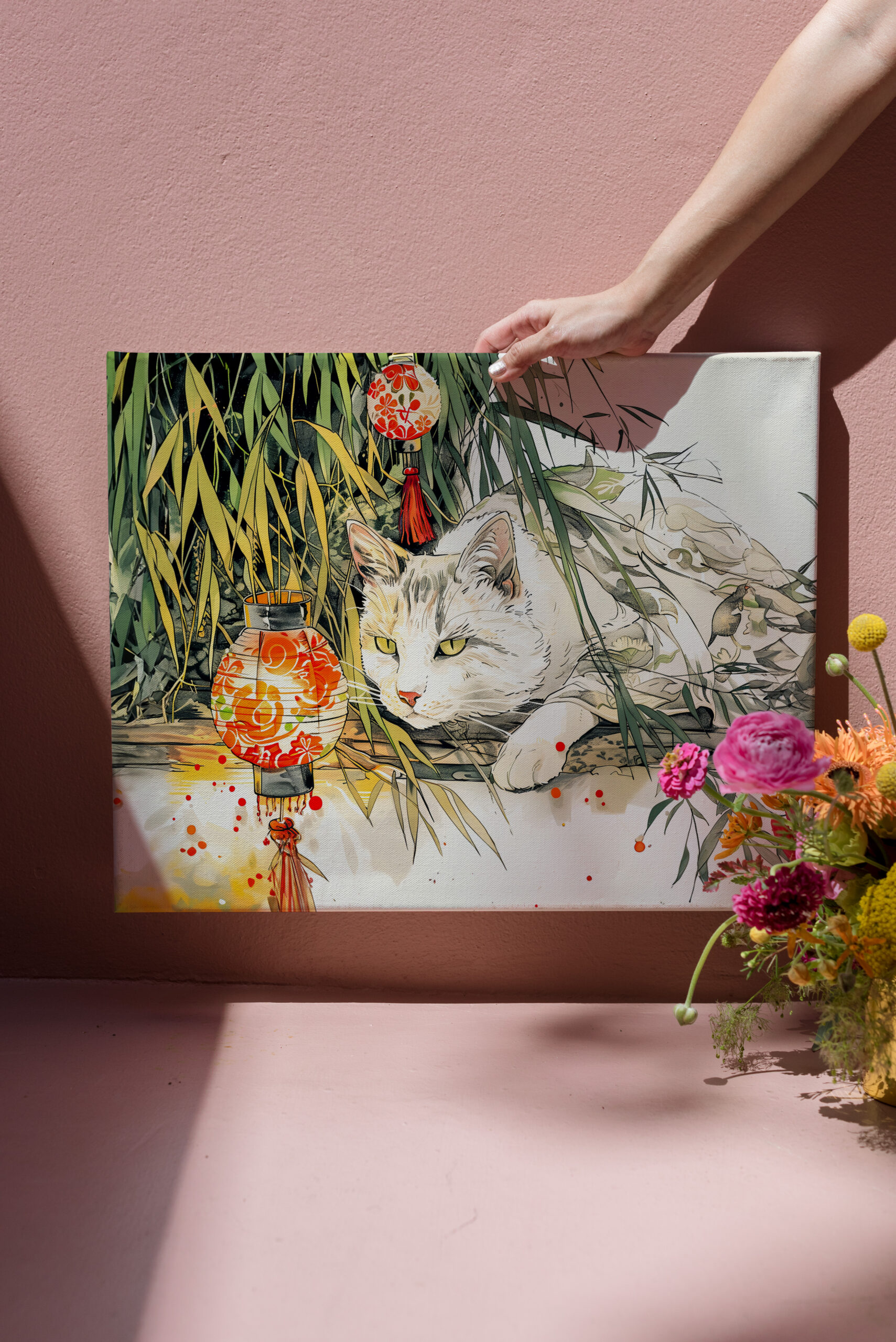 raxxa Canva: White Geisha Cat with in Bamboo Forest Chinese Ink Painting Style – Image 3