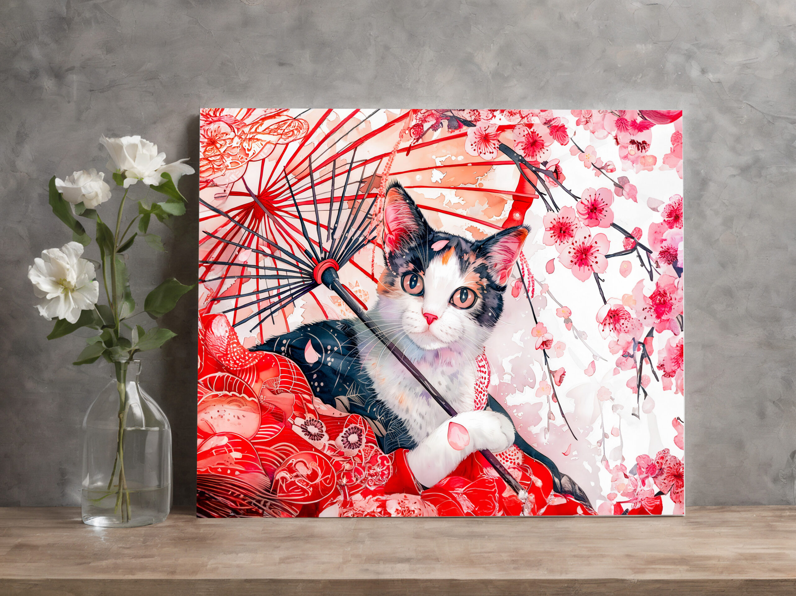 raxxa Canva: Geisha Cat with Umbrella in Chinese Ink Painting Style – Bild 2