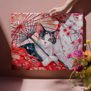 raxxa Canva: Geisha Cat with Umbrella in Chinese Ink Painting Style