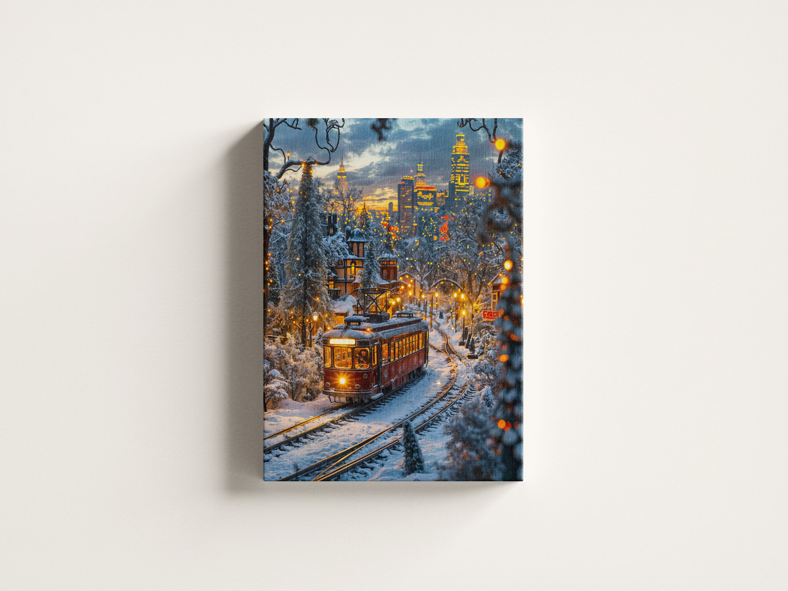 raxxa Canva: Miniature tram in snowy winter city – Bild 3