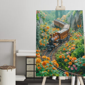 raxxa Canva: Miniature train in vibrant mountain meadow