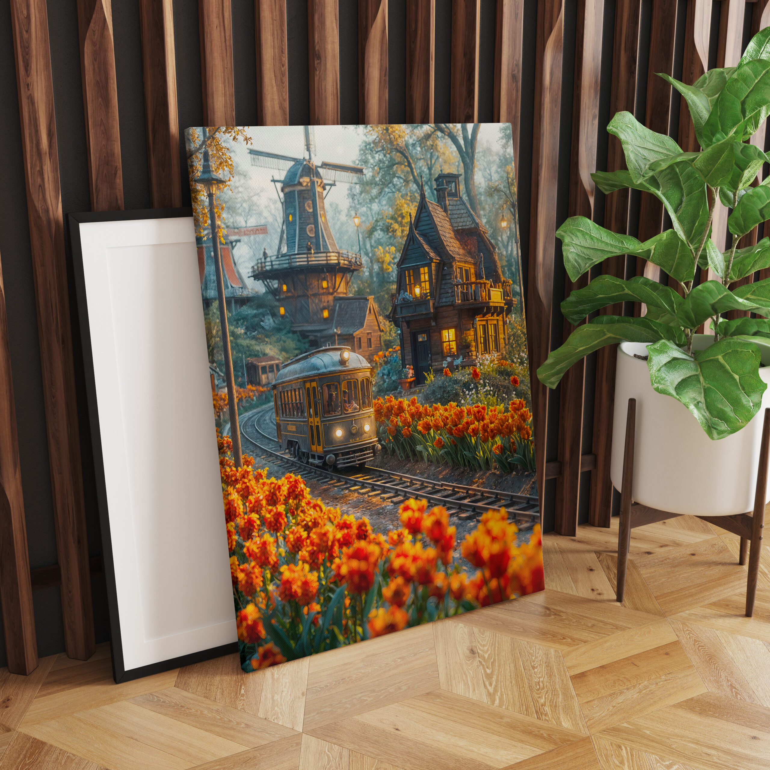 raxxa Canva: Miniature trolley in tulip garden village