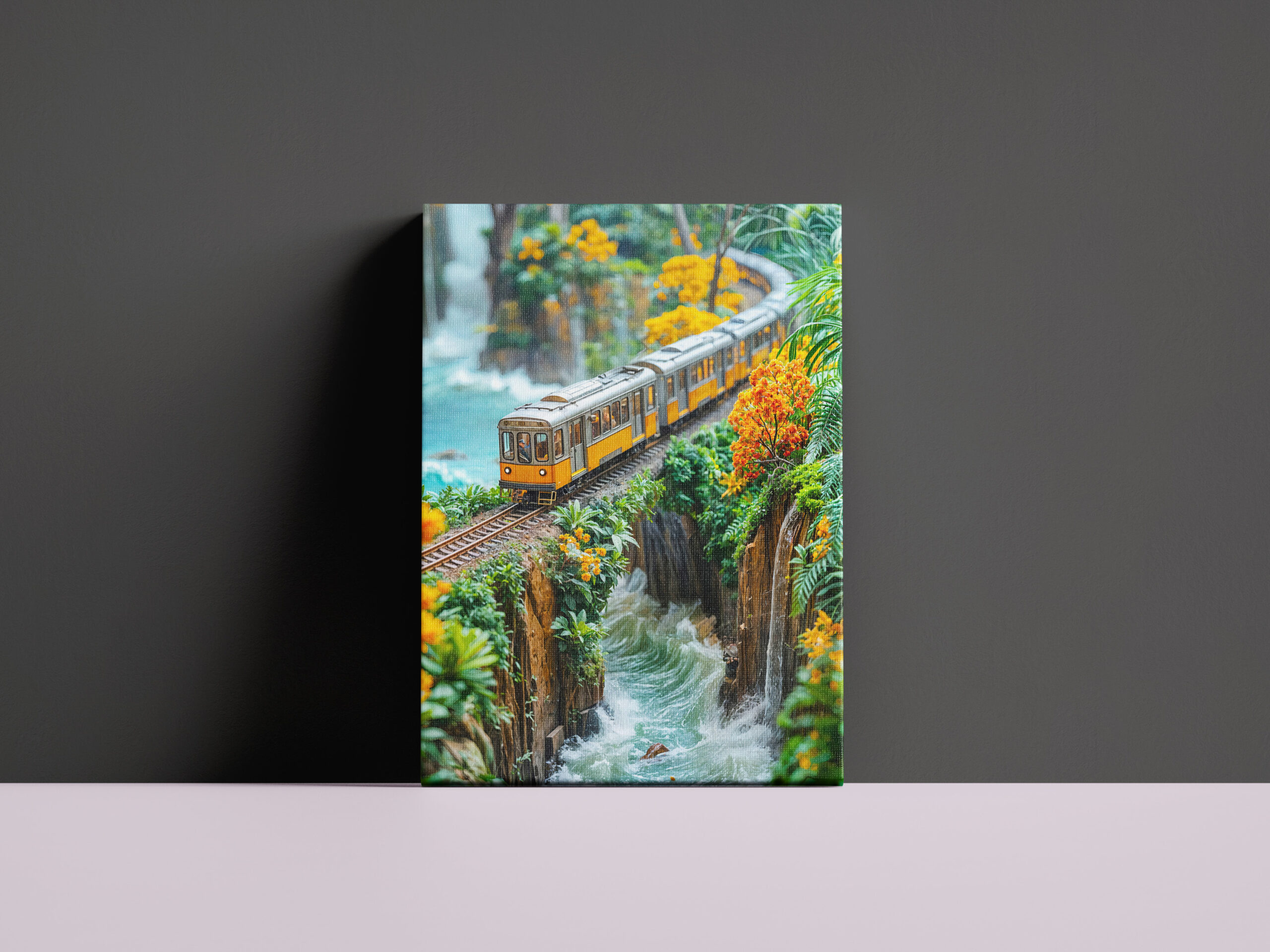 raxxa Canva: Miniature monorail crossing fantasy canyon