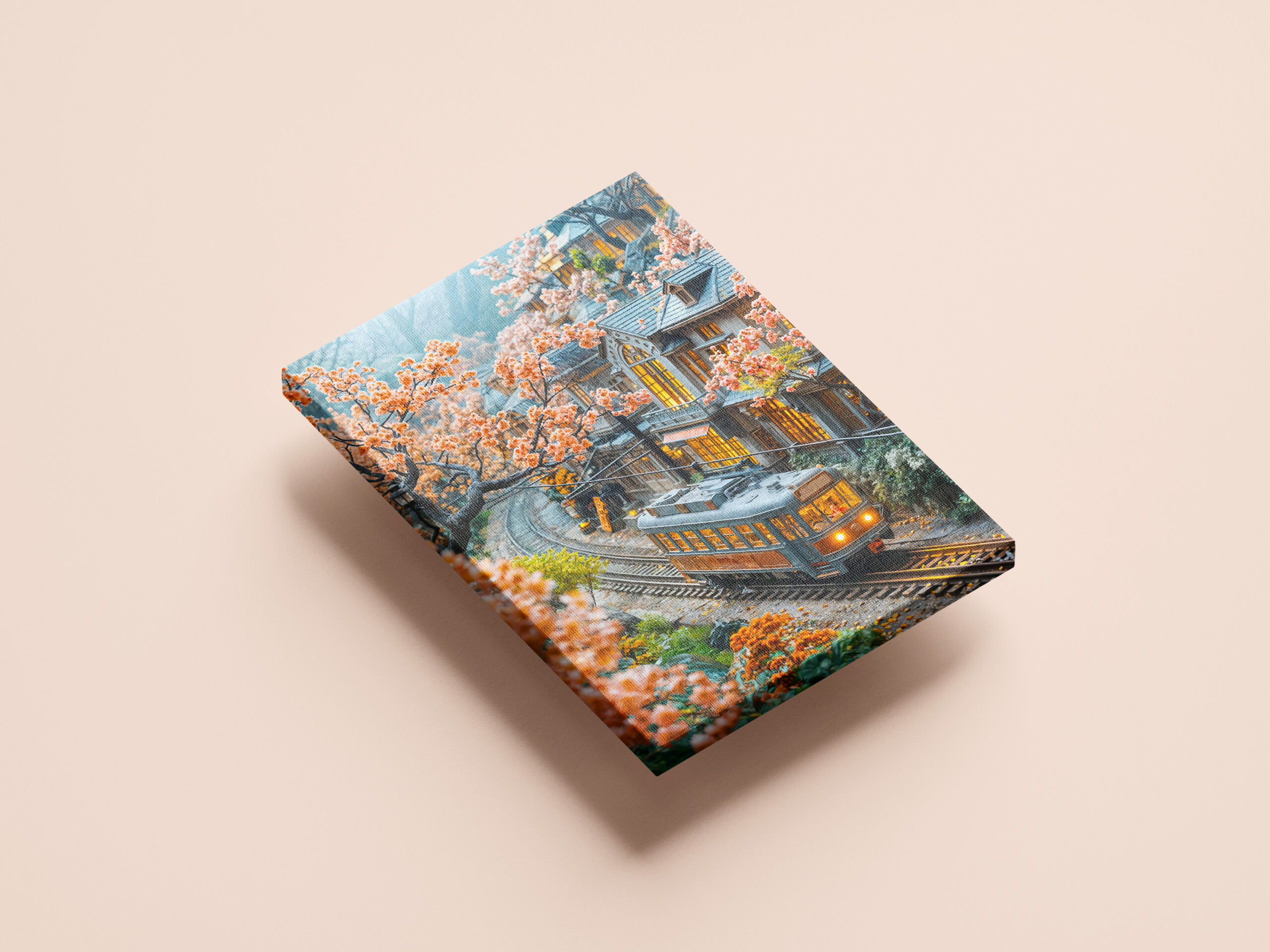 raxxa Canva: Miniature spring train under cherry trees - Imagen 2