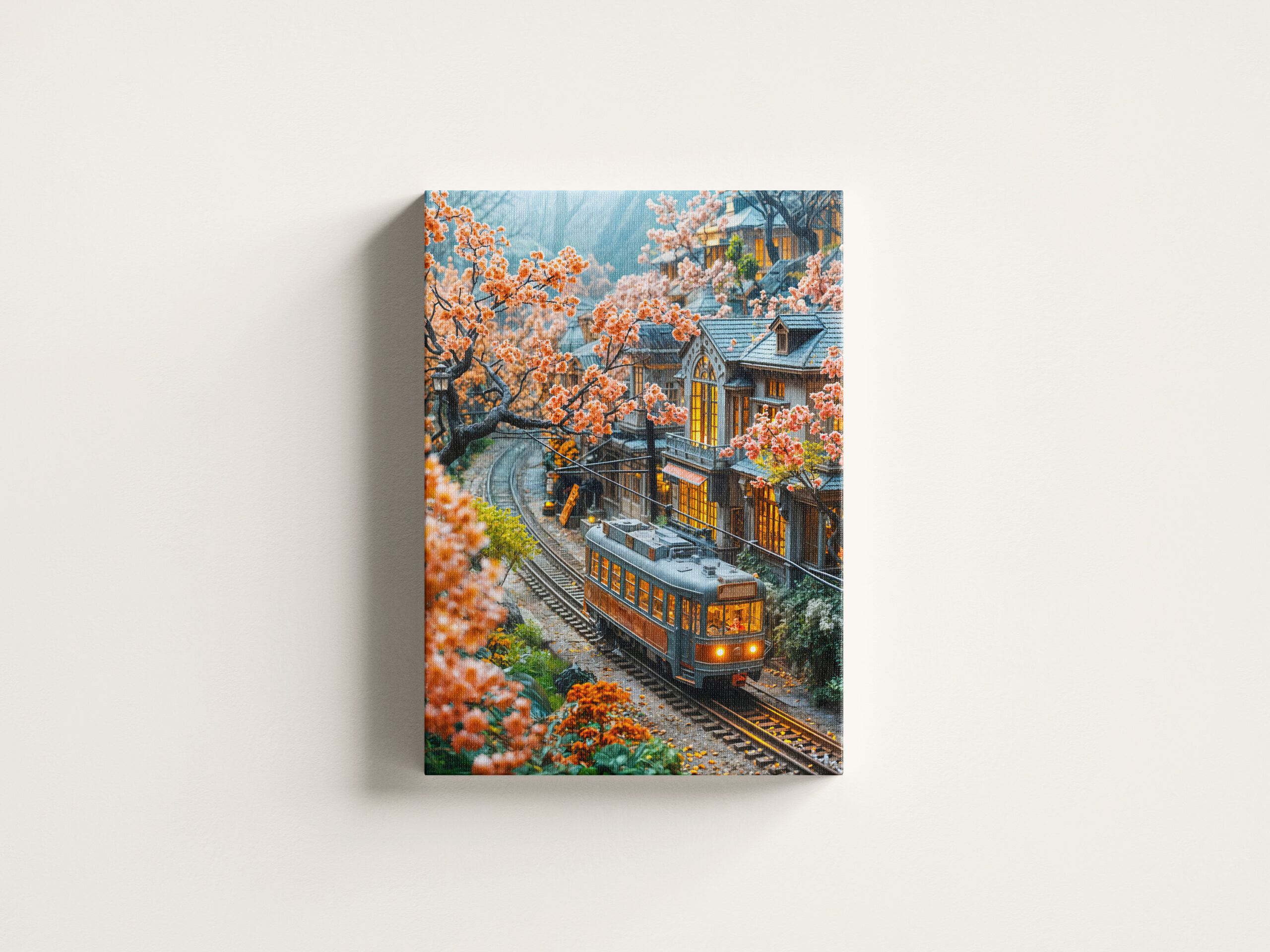 raxxa Canva: Miniature spring train under cherry trees - Imagen 3
