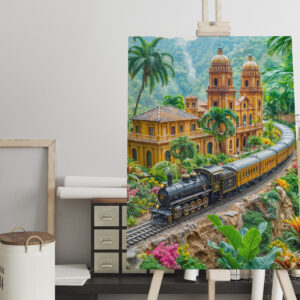 raxxa Canva: Miniature train through tropical palace garden