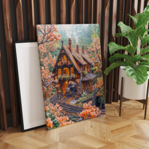 raxxa Canva: Miniature steam train under cherry blossoms