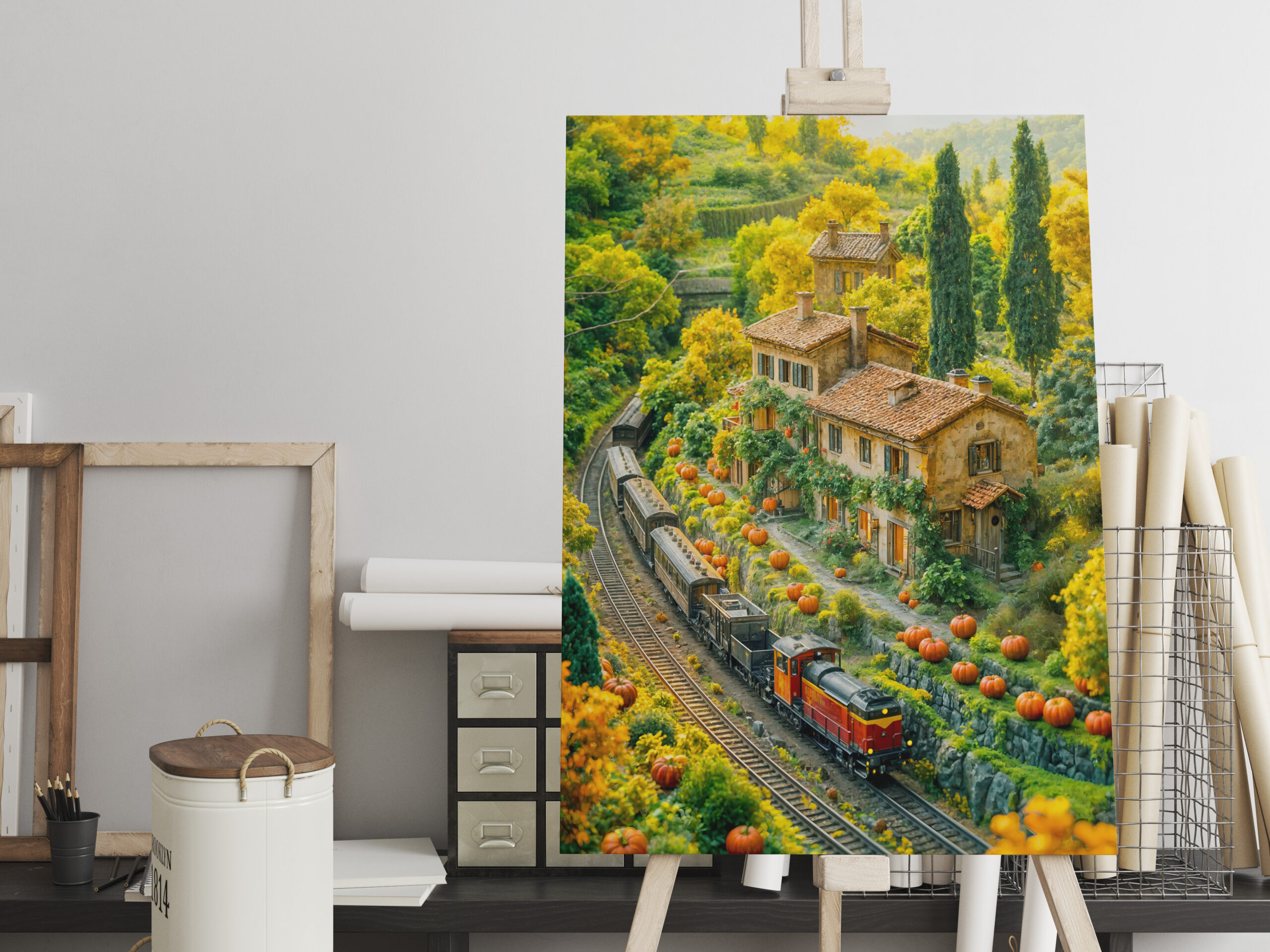 raxxa Canva: Miniature train through Tuscan pumpkin fields