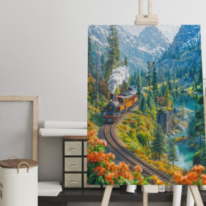 raxxa Canva: Miniature steam train in alpine forest