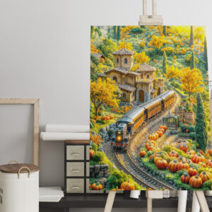 raxxa Canva: Miniature train in golden pumpkin village