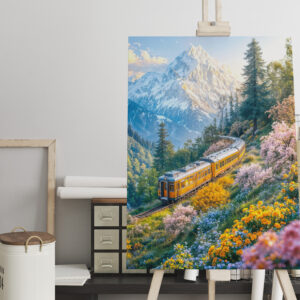 raxxa Canva: Miniature train in blooming alpine spring
