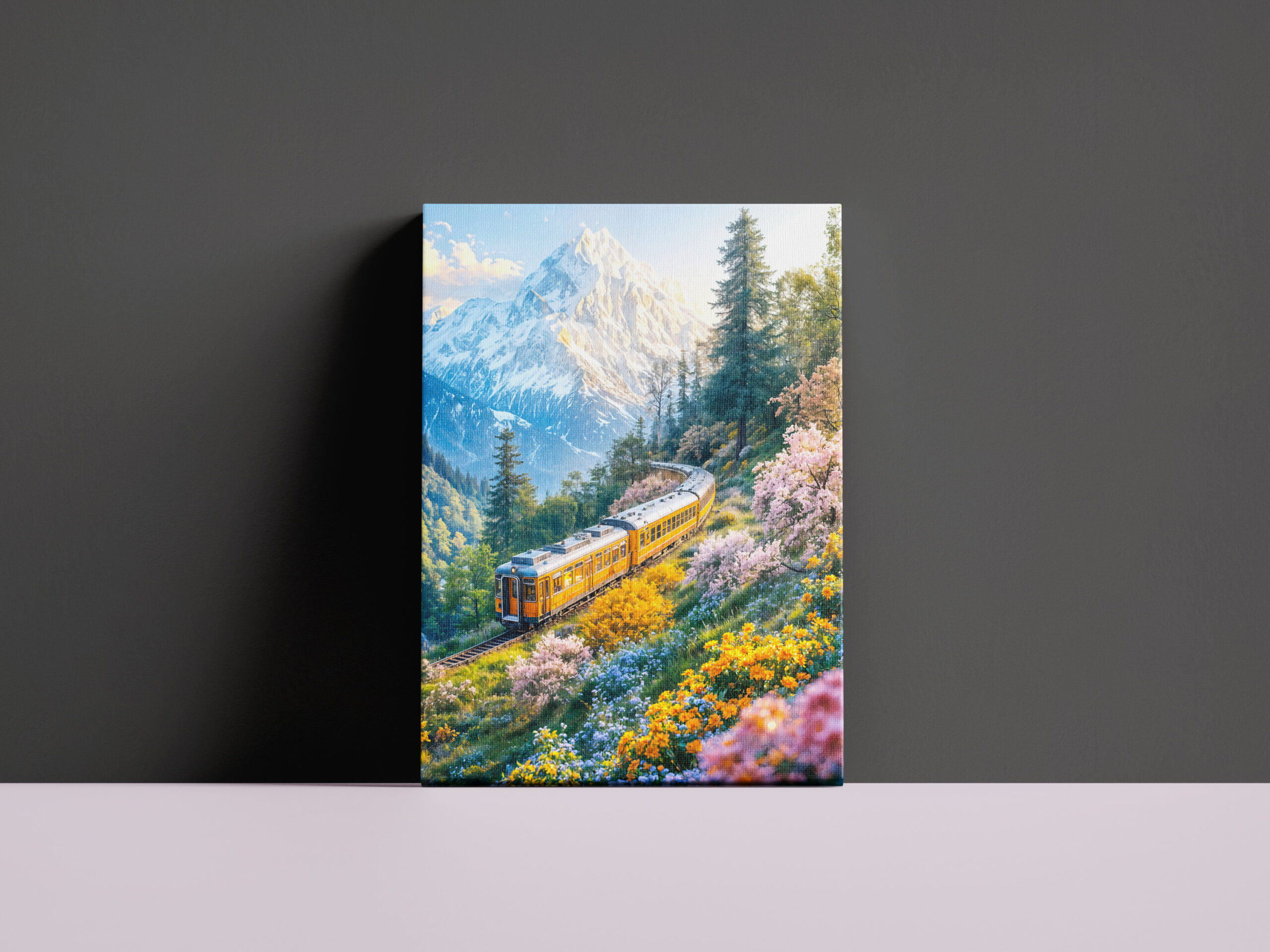 raxxa Canva: Miniature train in blooming alpine spring - immagine 2
