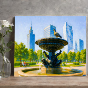 raxxa Canva: Fountain in central Warsaw detailed oil painting