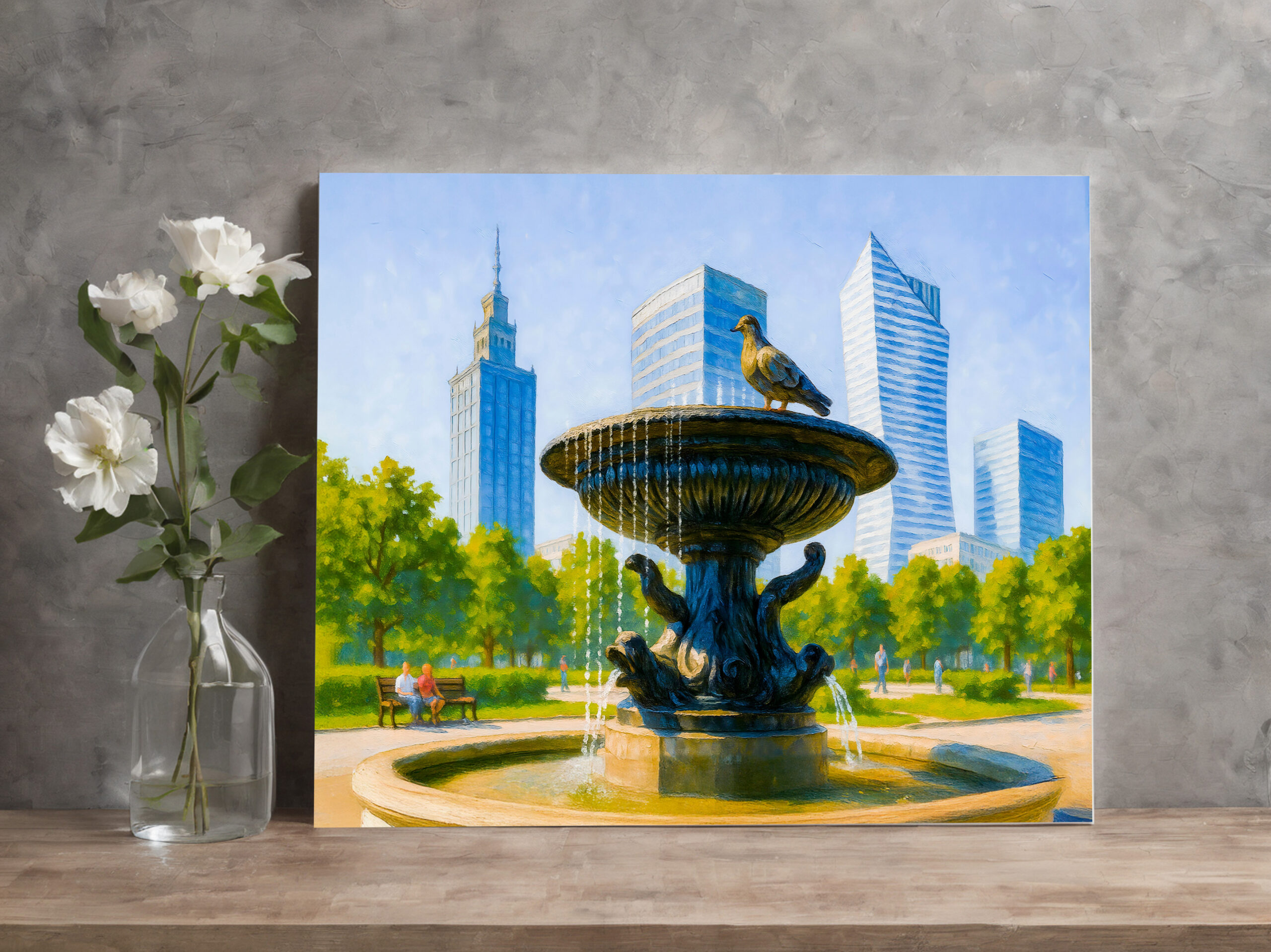 raxxa Canva: Fountain in central Warsaw detailed oil painting