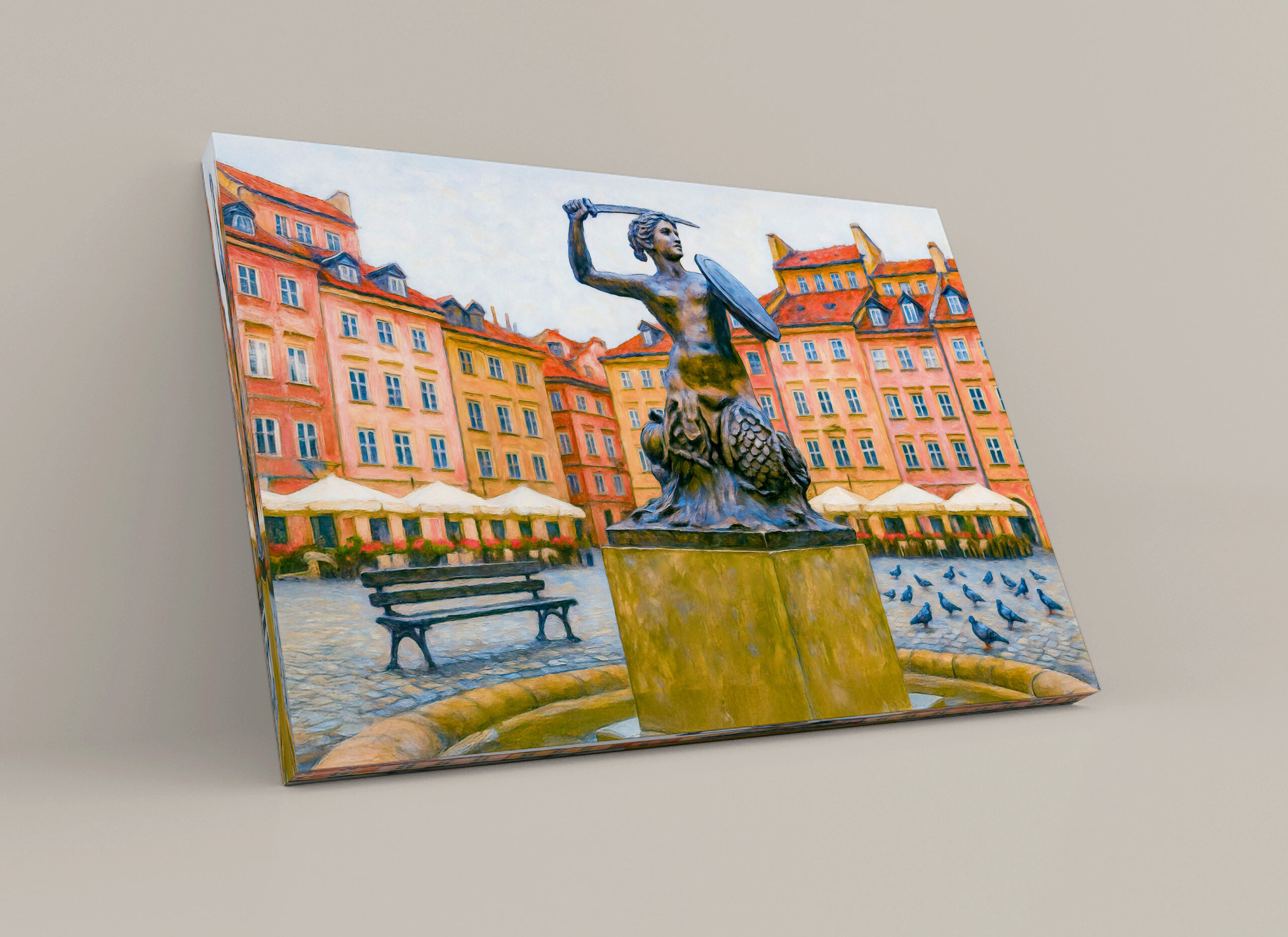 raxxa Canva: Syrenka fountain Warsaw oil painting - Image 3