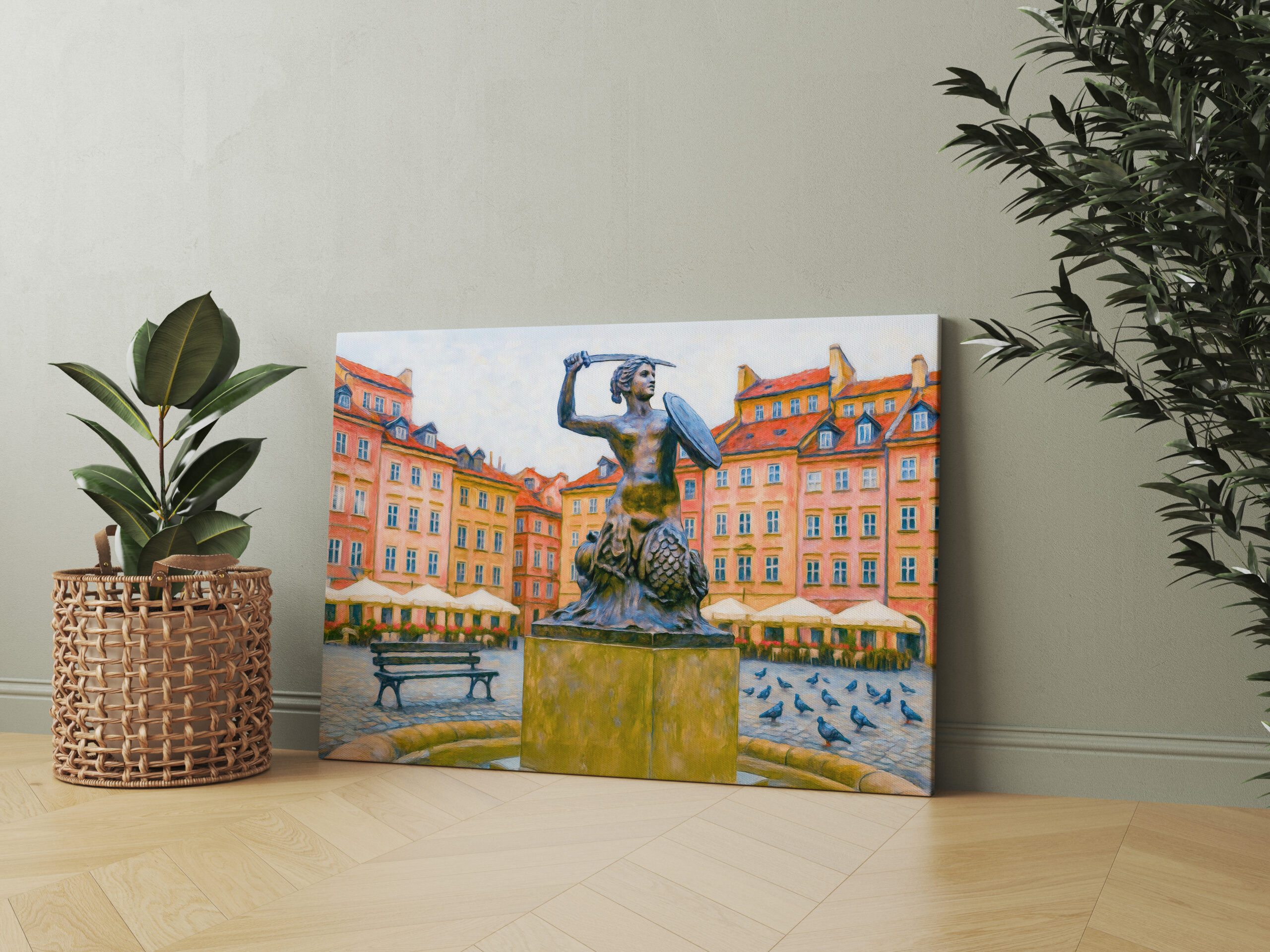 raxxa Canva: Syrenka fountain Warsaw oil painting