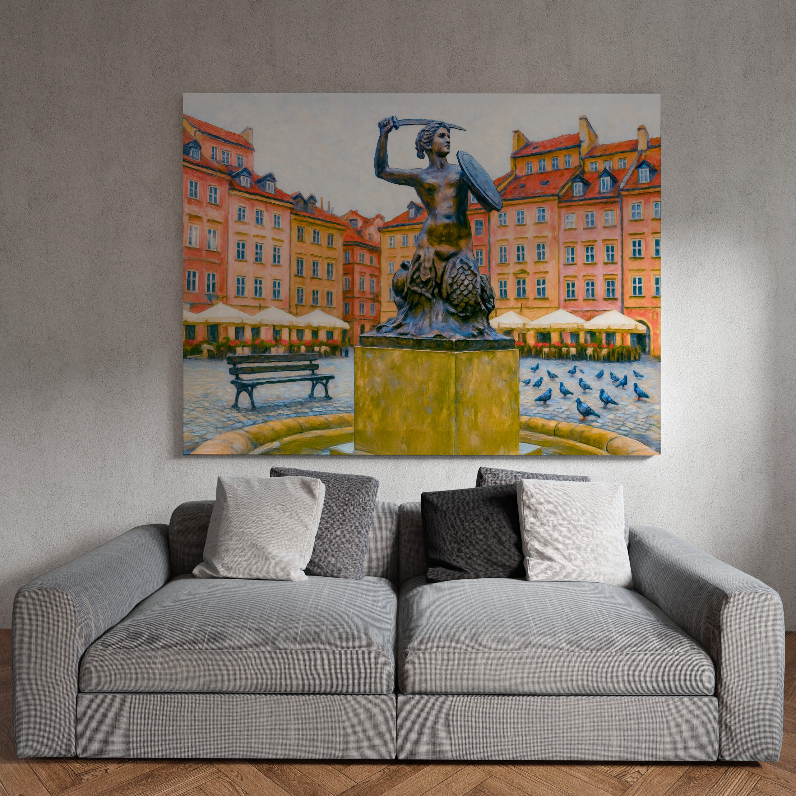 raxxa Canva: Syrenka fountain Warsaw oil painting - Image 2