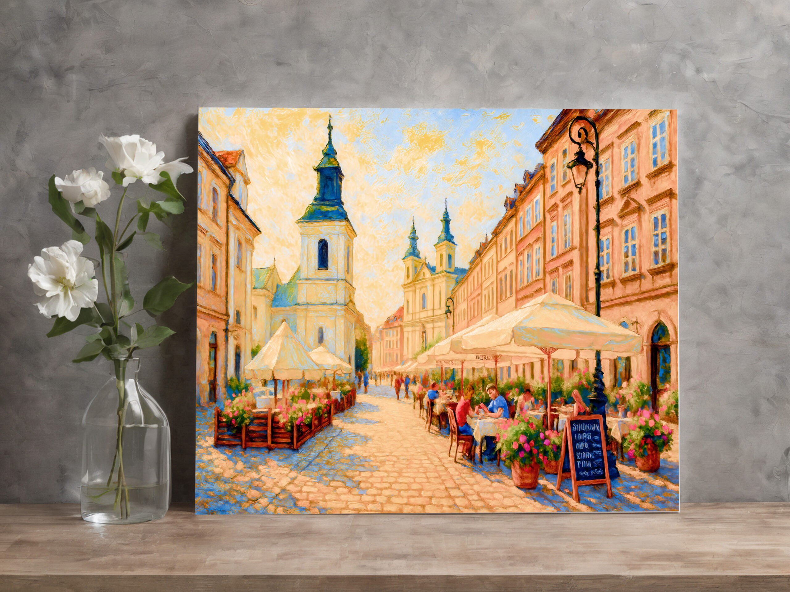 raxxa Canva: Cafe morning in Warsaw Old Town oil painting - Imagen 3