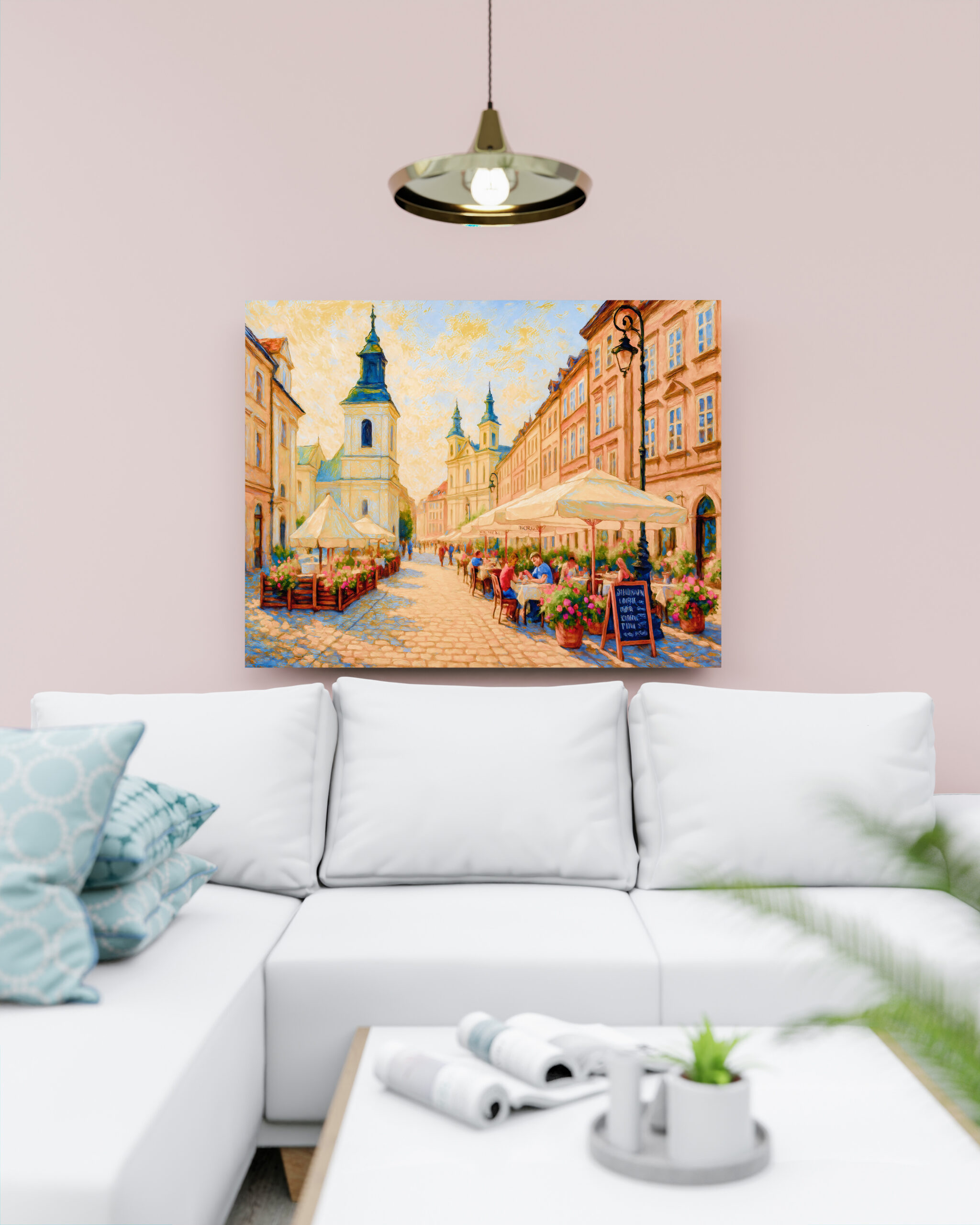 raxxa Canva: Cafe morning in Warsaw Old Town oil painting - Imagen 2