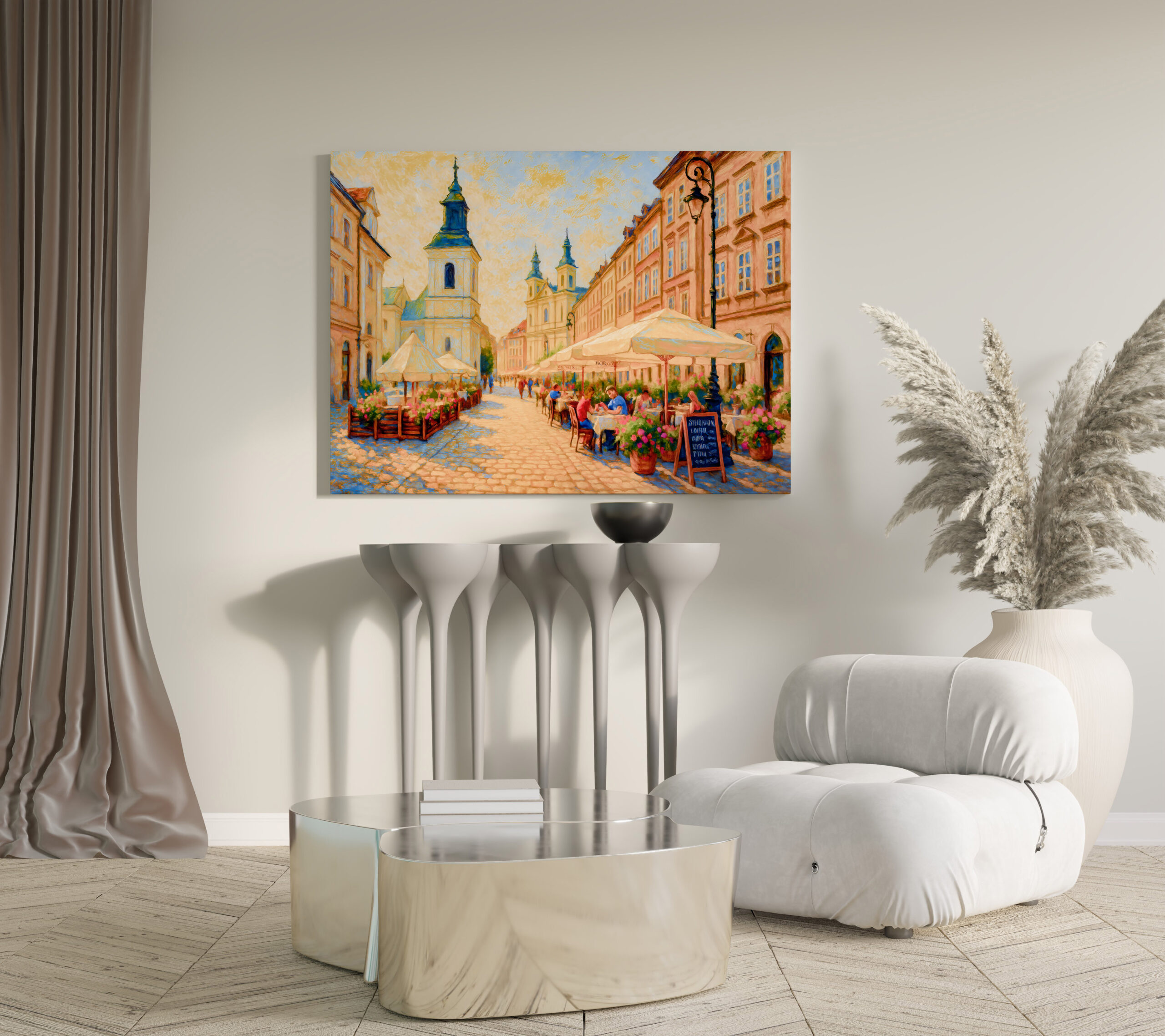 raxxa Canva: Cafe morning in Warsaw Old Town oil painting