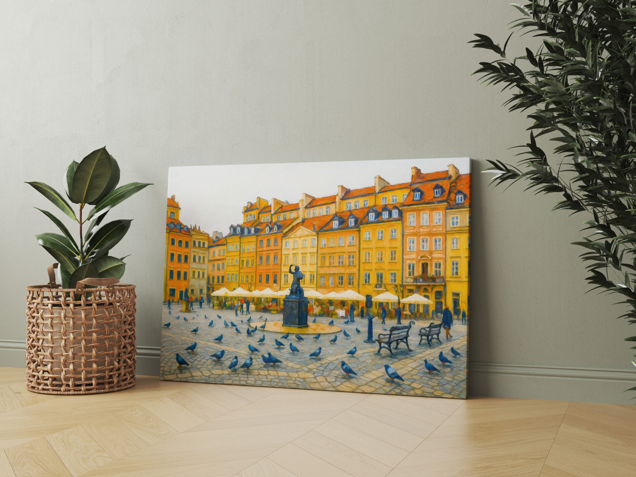raxxa Canva: Warsaw oil painting Old Town with Syrenka