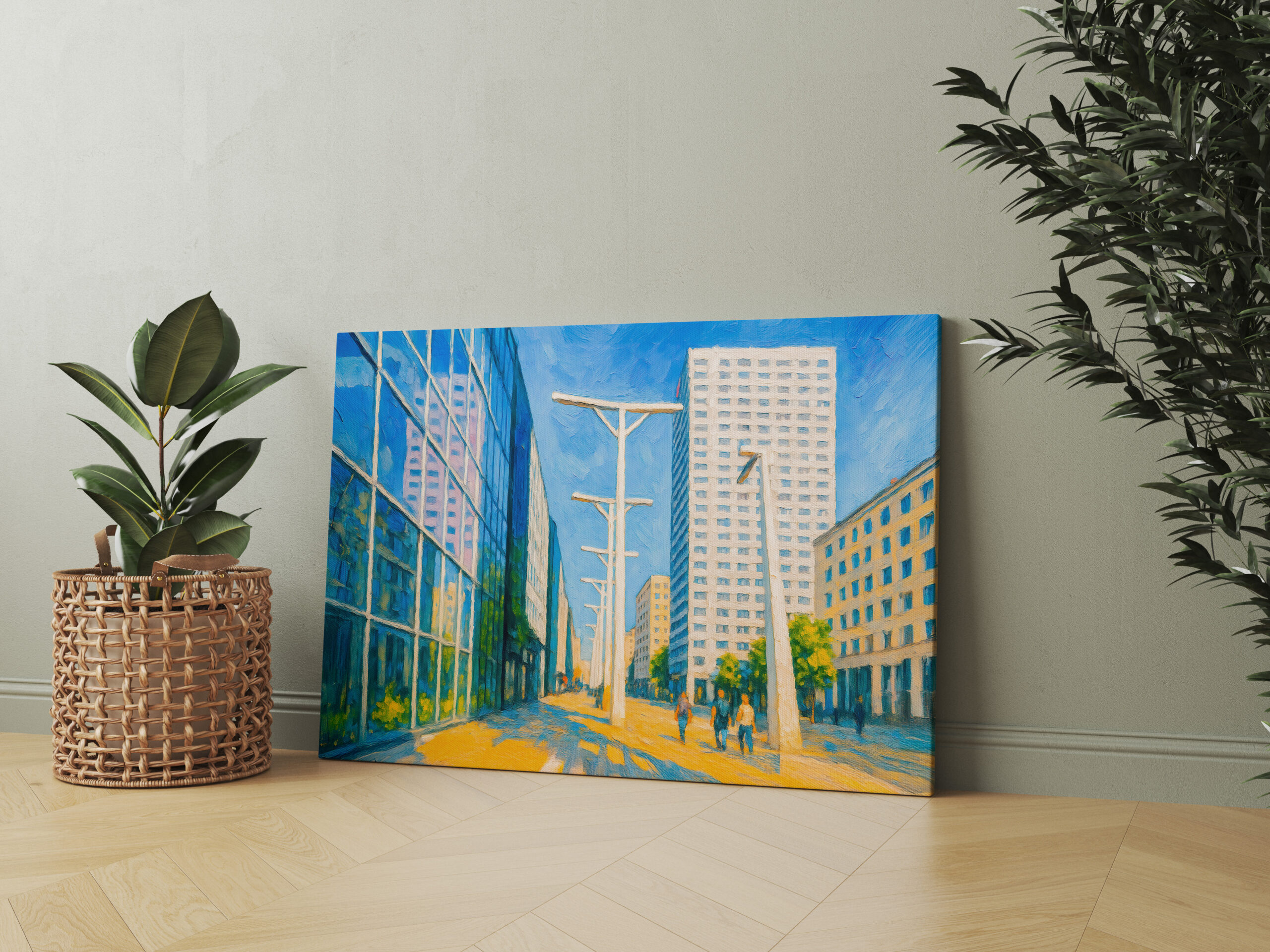 raxxa Canva: Skyscrapers and street life Warsaw oil painting – Image 2