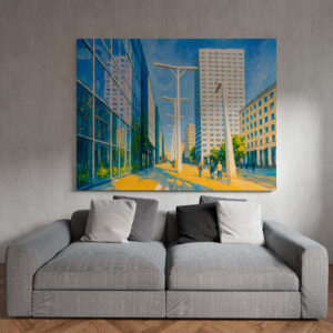 raxxa Canva: Skyscrapers and street life Warsaw oil painting