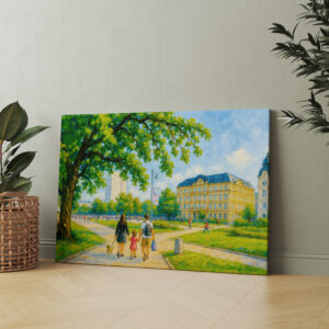 raxxa Canva: Park stroll in Warsaw oil painting with trees and skyline