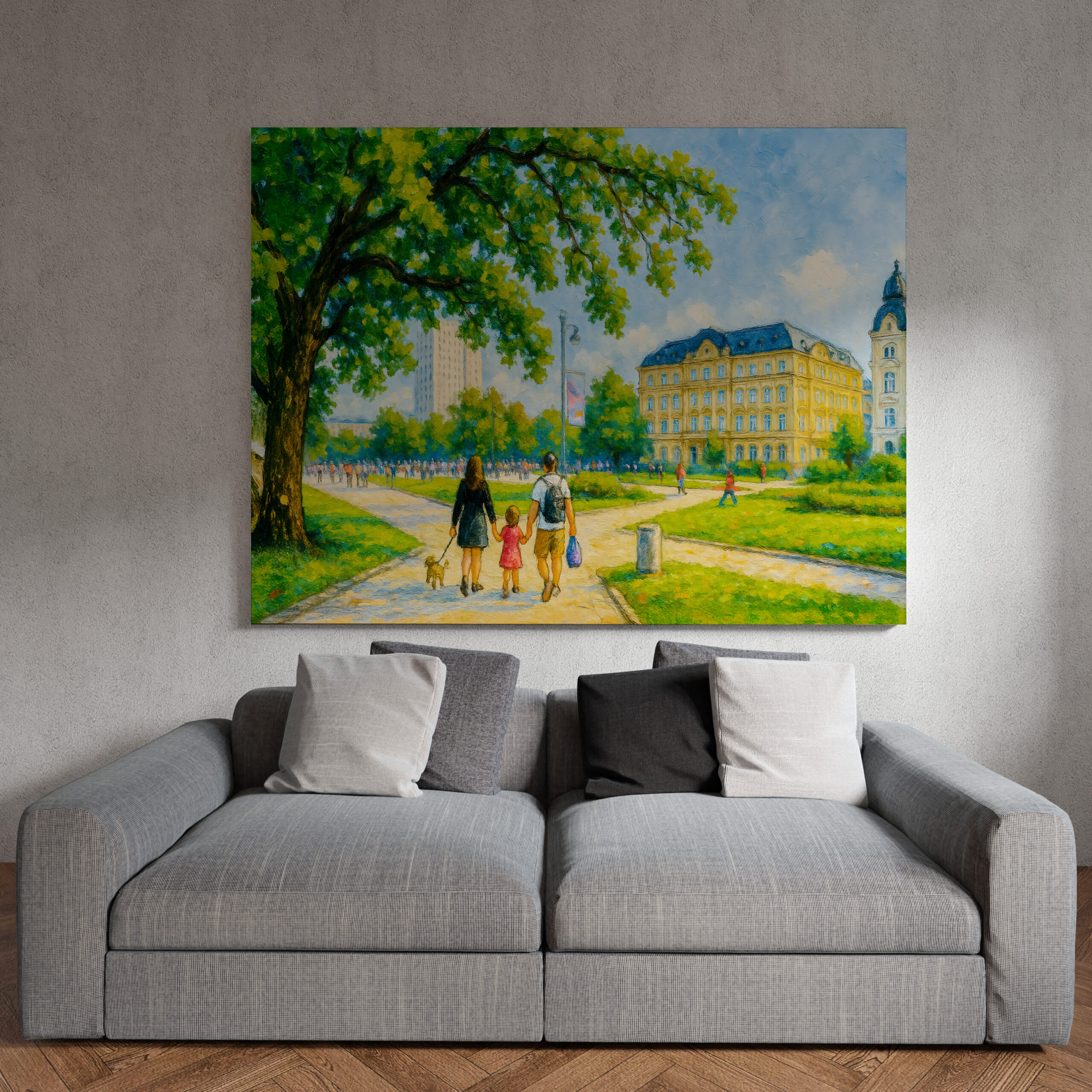 raxxa Canva: Park stroll in Warsaw oil painting with trees and skyline - immagine 2