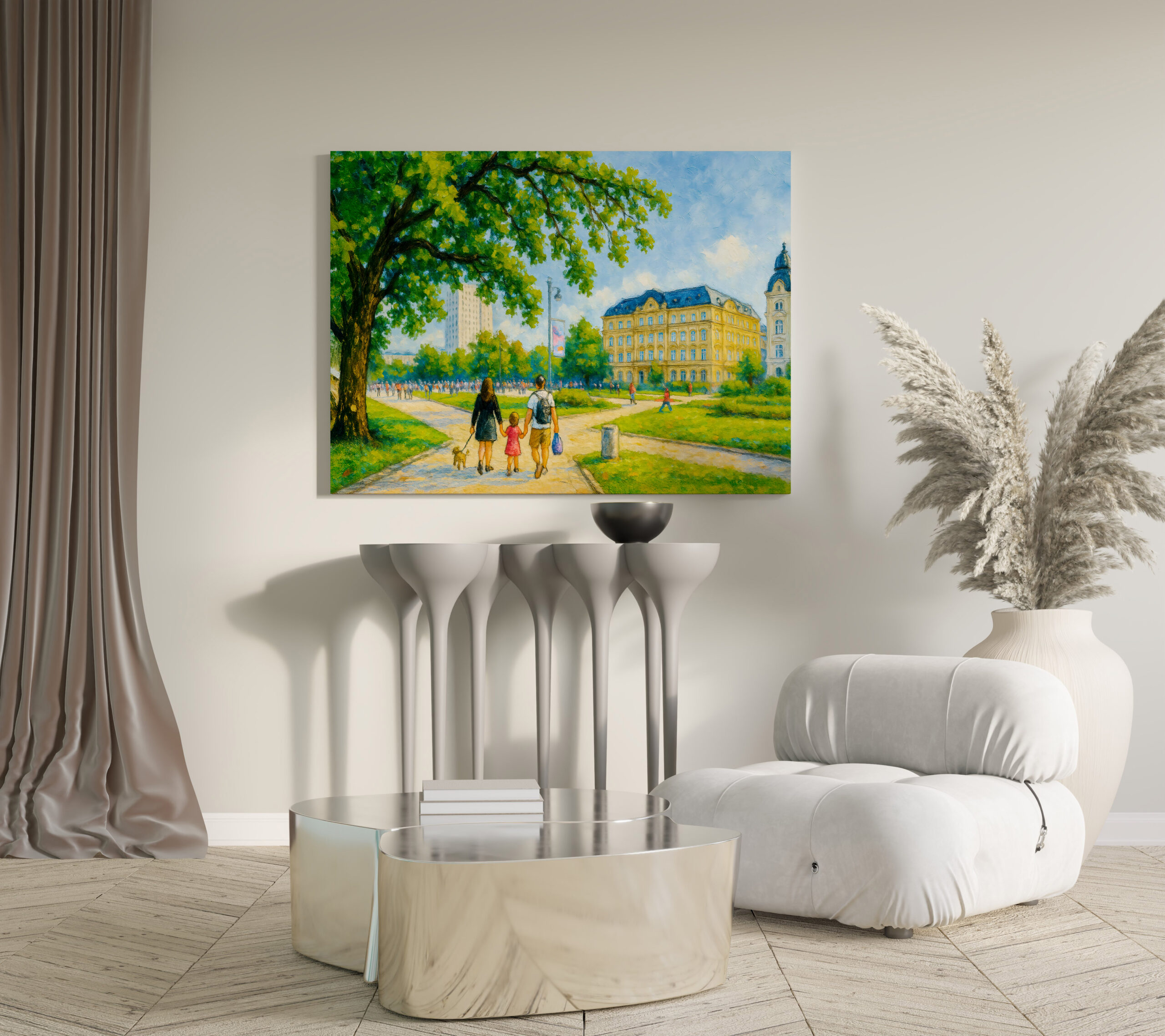 raxxa Canva: Park stroll in Warsaw oil painting with trees and skyline - immagine 3