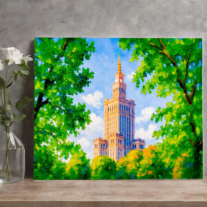 raxxa Canva: Palace of Culture Warsaw oil painting with foliage frame