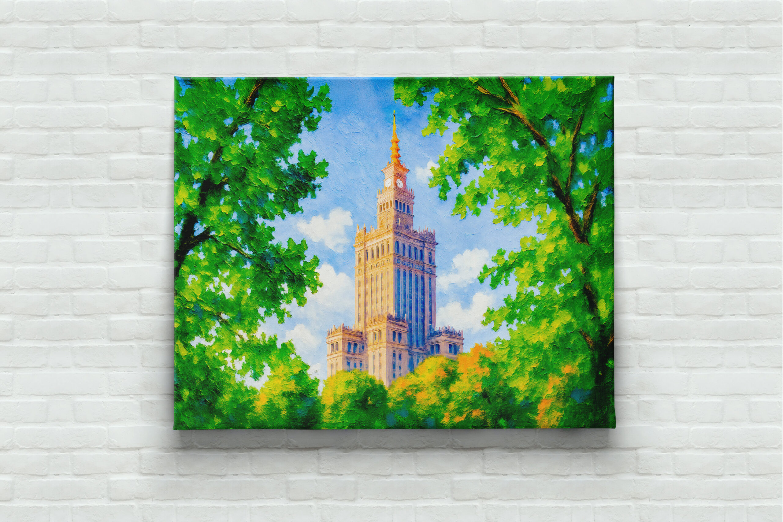 raxxa Canva: Palace of Culture Warsaw oil painting with foliage frame - immagine 2