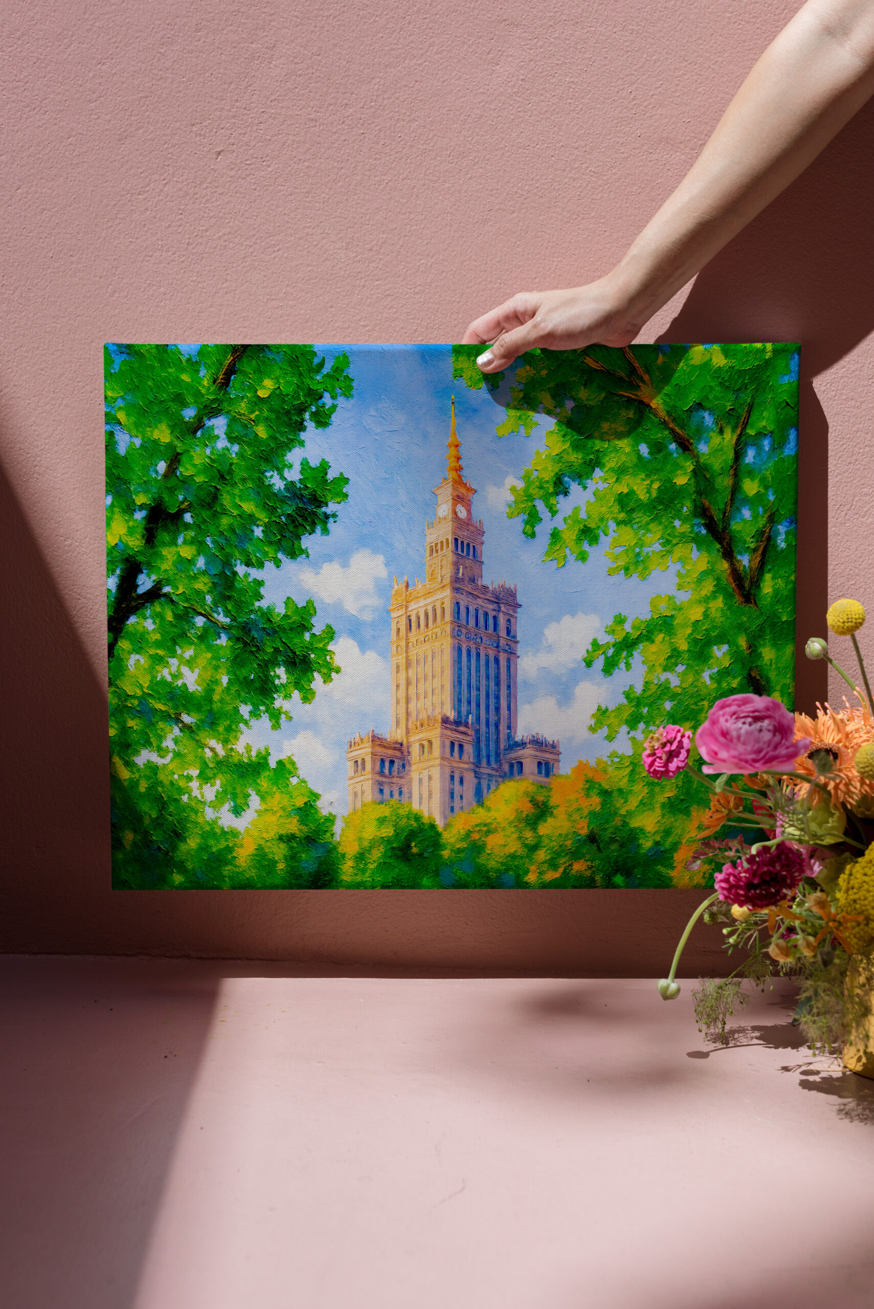raxxa Canva: Palace of Culture Warsaw oil painting with foliage frame - immagine 3