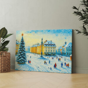 raxxa Canva: Winter day in Warsaw oil painting with Christmas tree