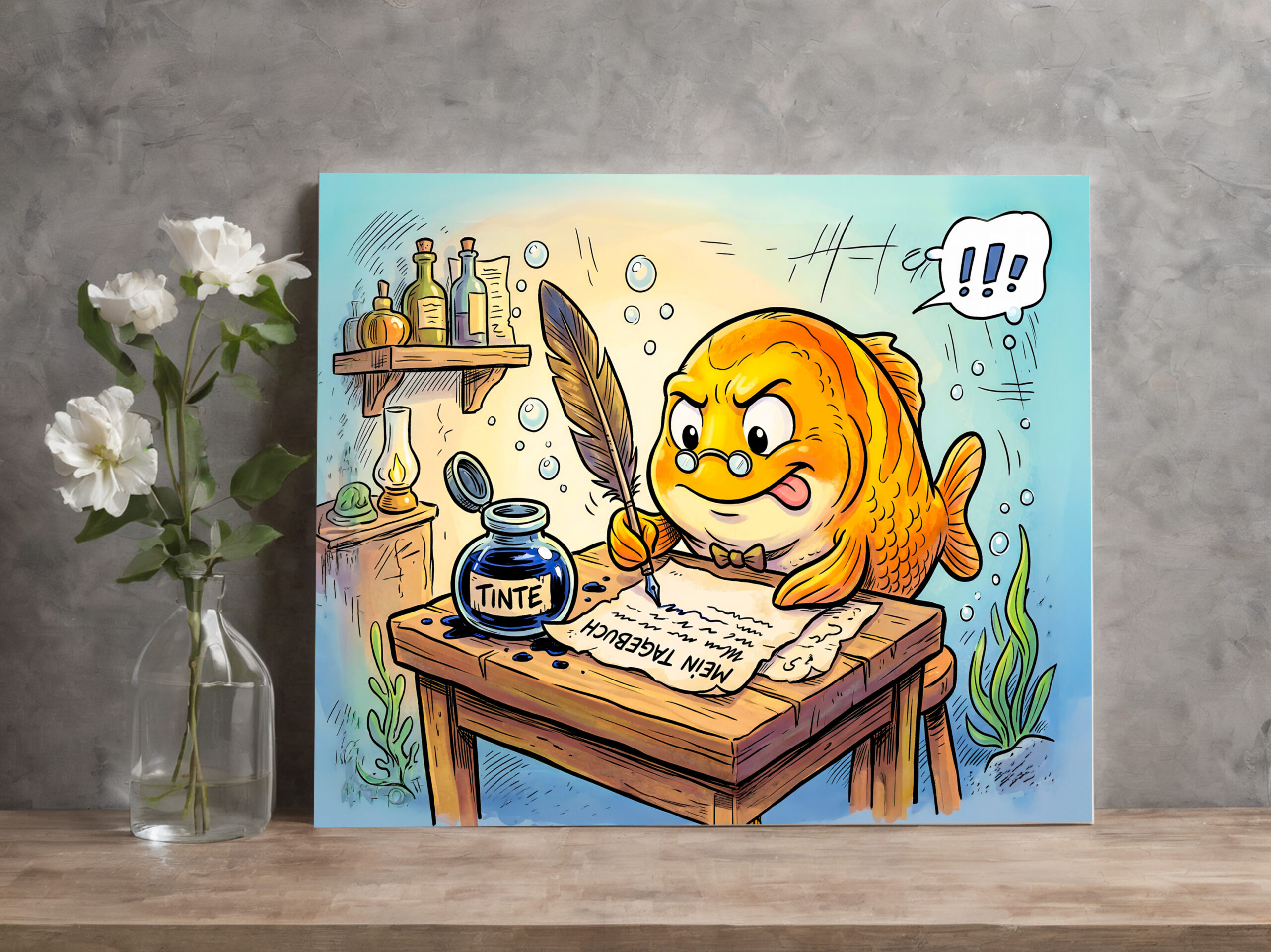 raxxa Canva: Fish with Ink Bottle on Wooden Table - Image 2
