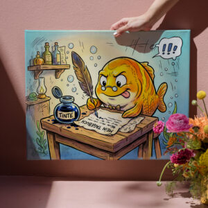 raxxa Canva: Fish with Ink Bottle on Wooden Table