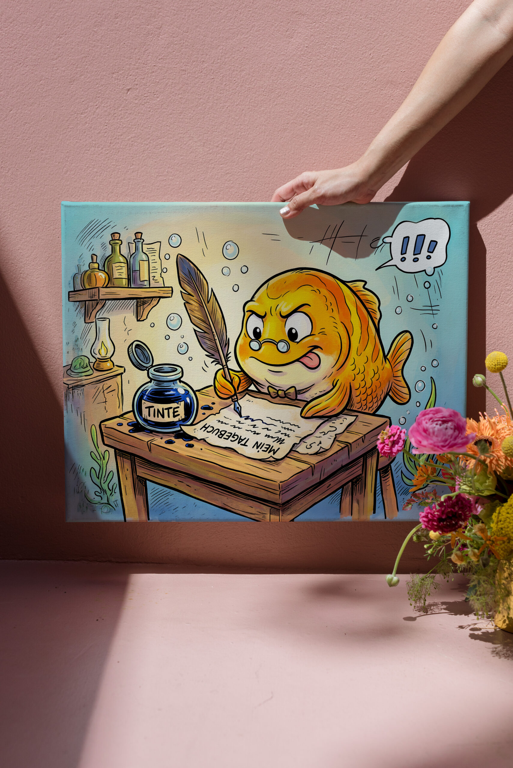 raxxa Canva: Fish with Ink Bottle on Wooden Table