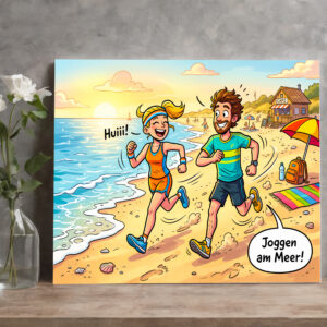raxxa Canva: People Jogging Along a Sunny Beach Path
