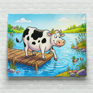 raxxa Canva: Cow Standing Beside a Lake in Peaceful Landscape