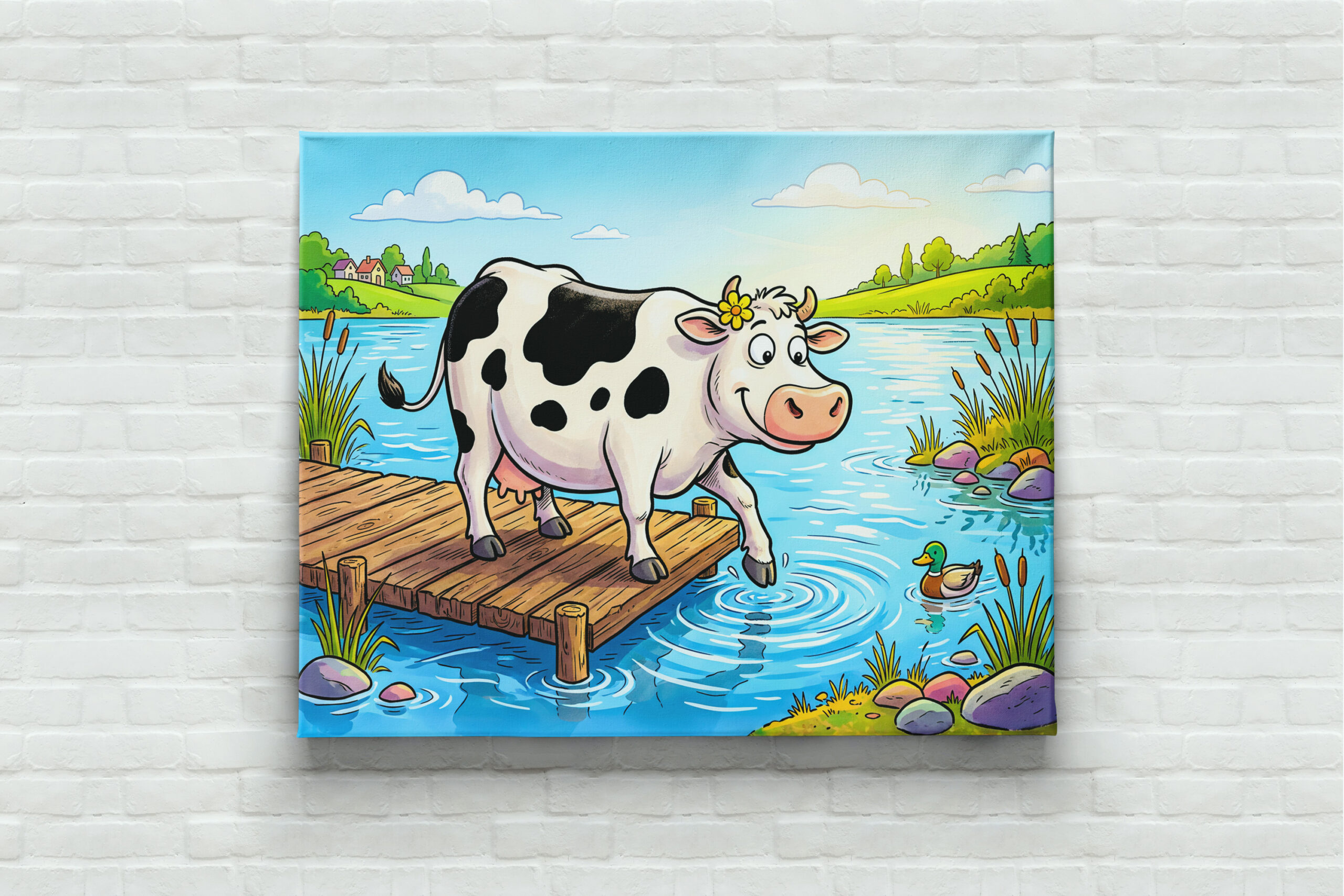 raxxa Canva: Cow Standing Beside a Lake in Peaceful Landscape