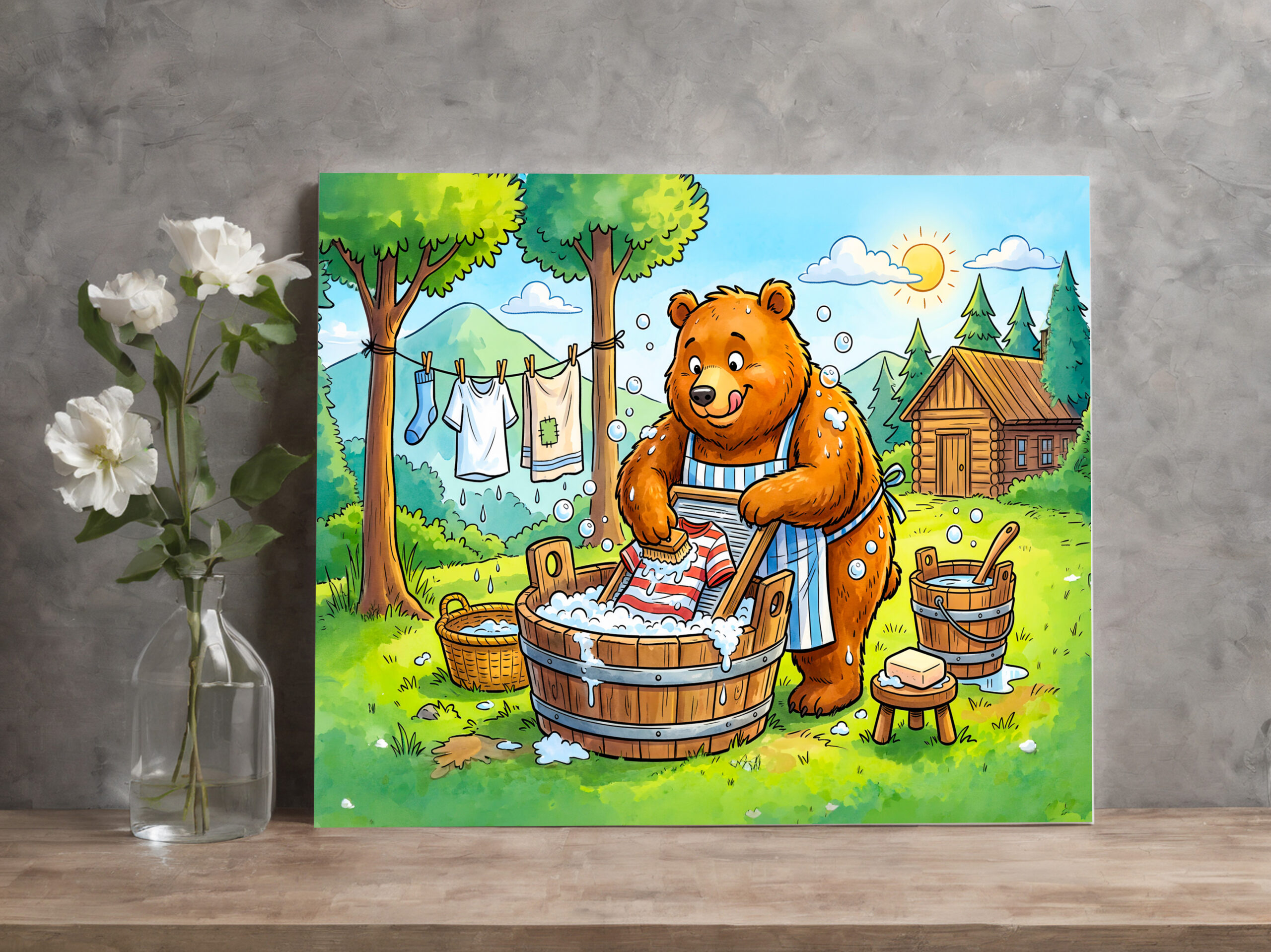 raxxa Canva: Bear Washing Laundry Outdoors in Forest - Image 2