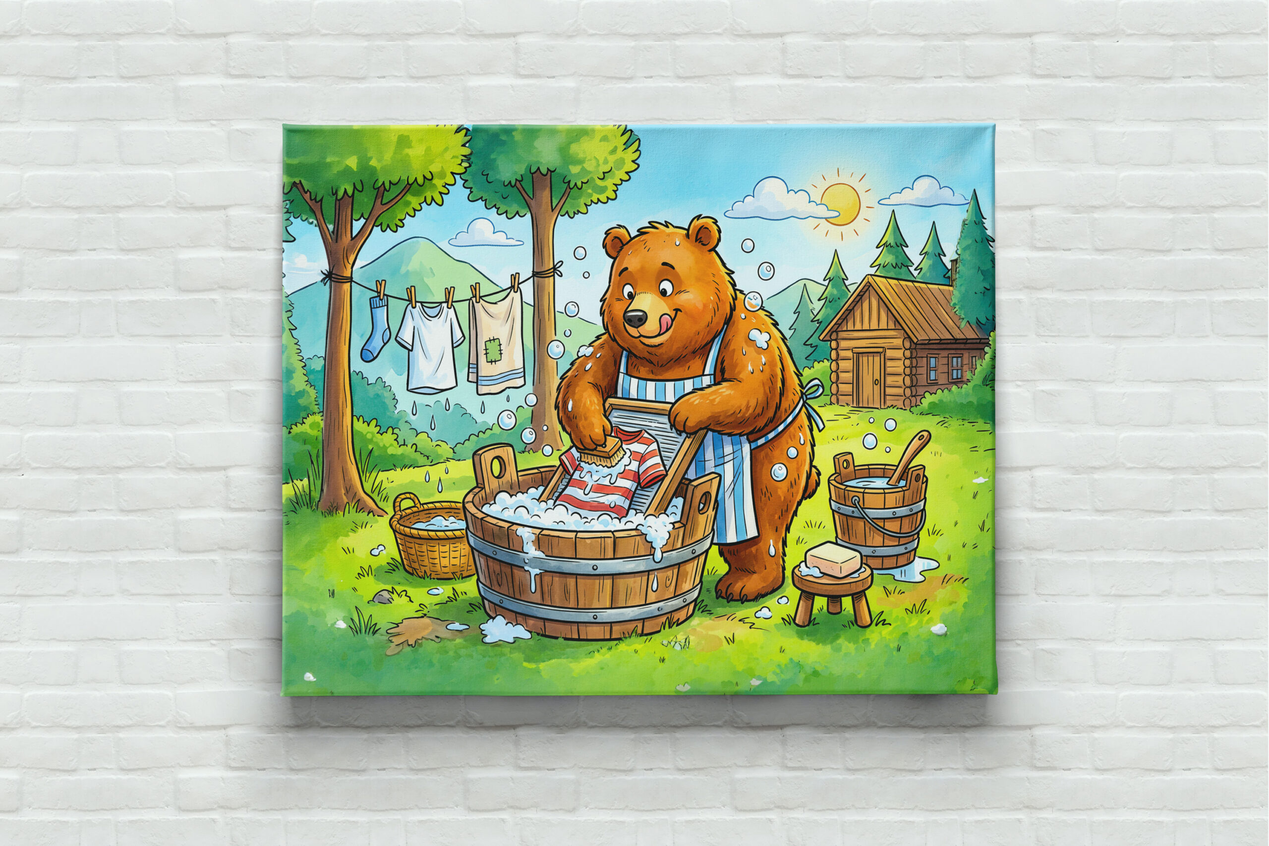 raxxa Canva: Bear Washing Laundry Outdoors in Forest - Image 3