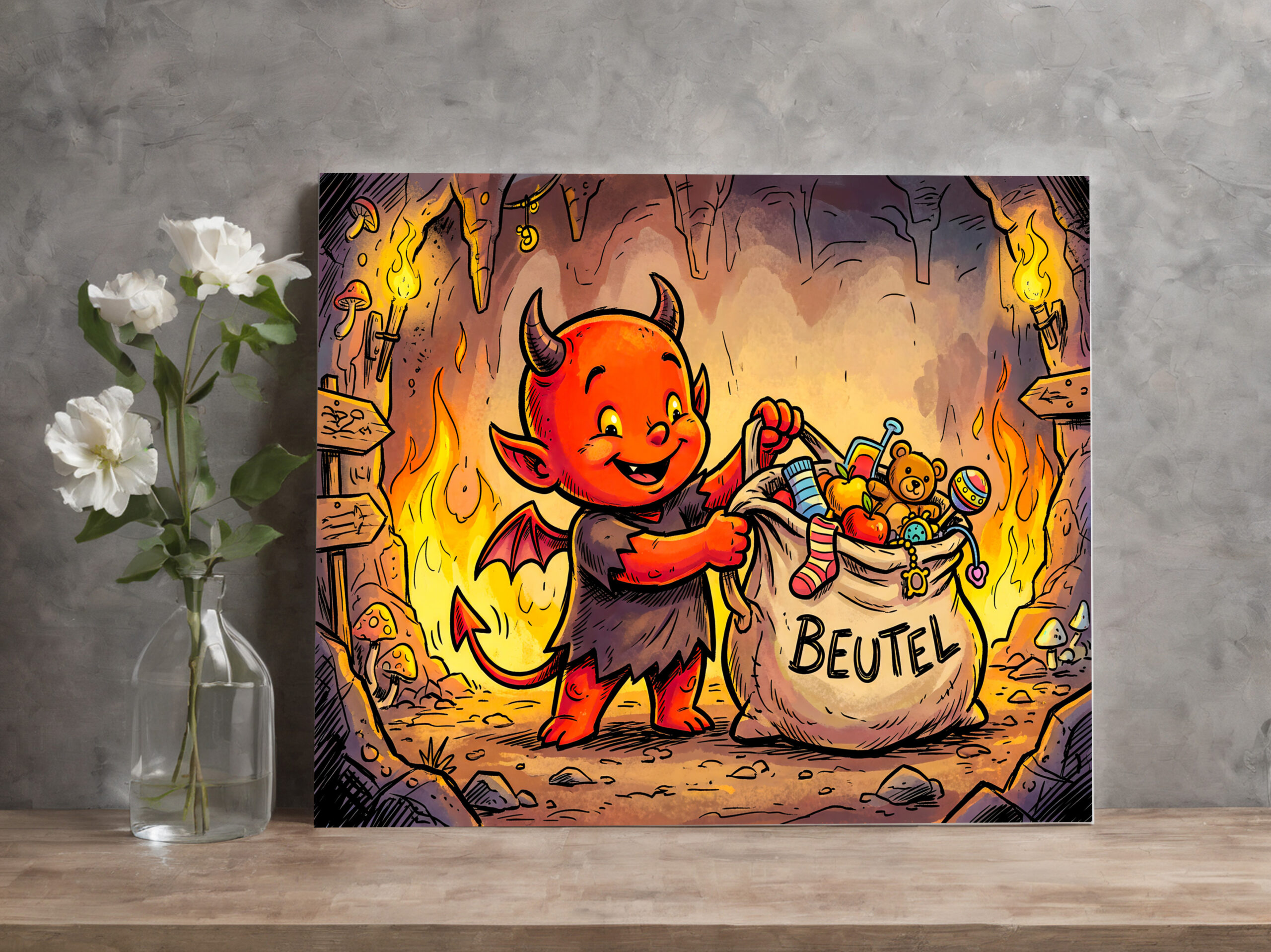 raxxa Canva: Little Devil Carrying a Large Bag in Fiery Cave – Bild 2