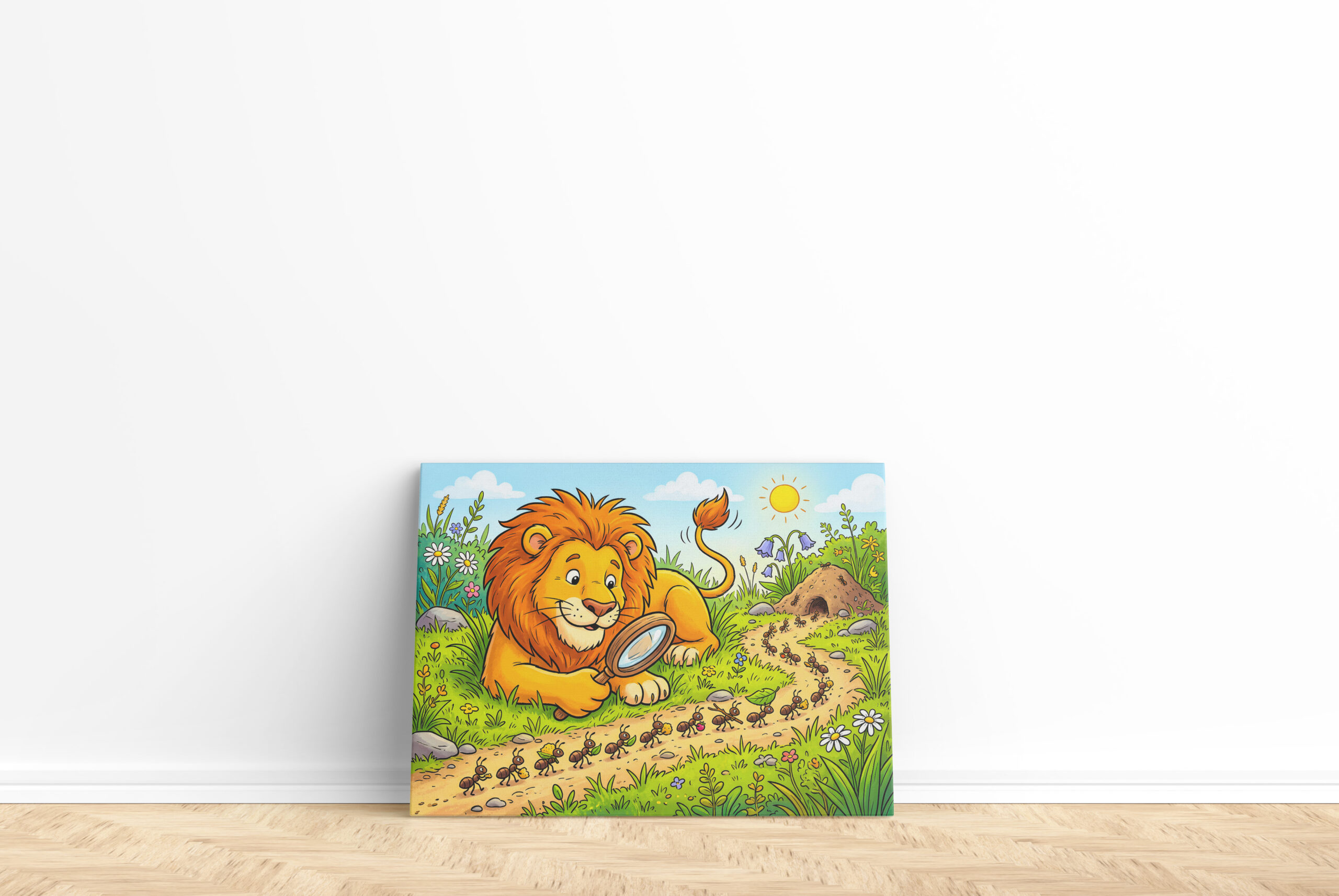 raxxa Canva: Lion Observing a Line of Ants with Magnifying Glass – Bild 2