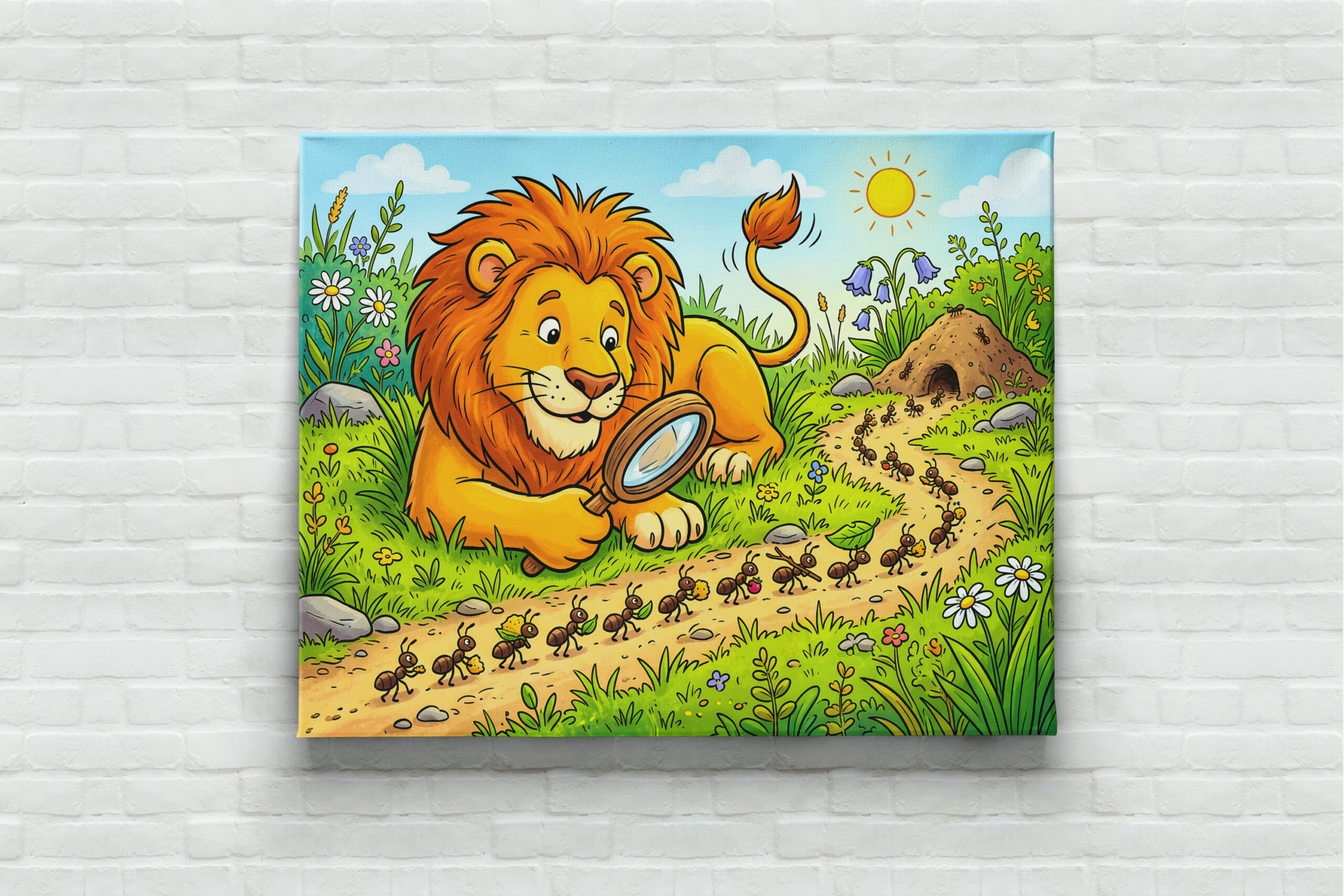 raxxa Canva: Lion Observing a Line of Ants with Magnifying Glass – Bild 3