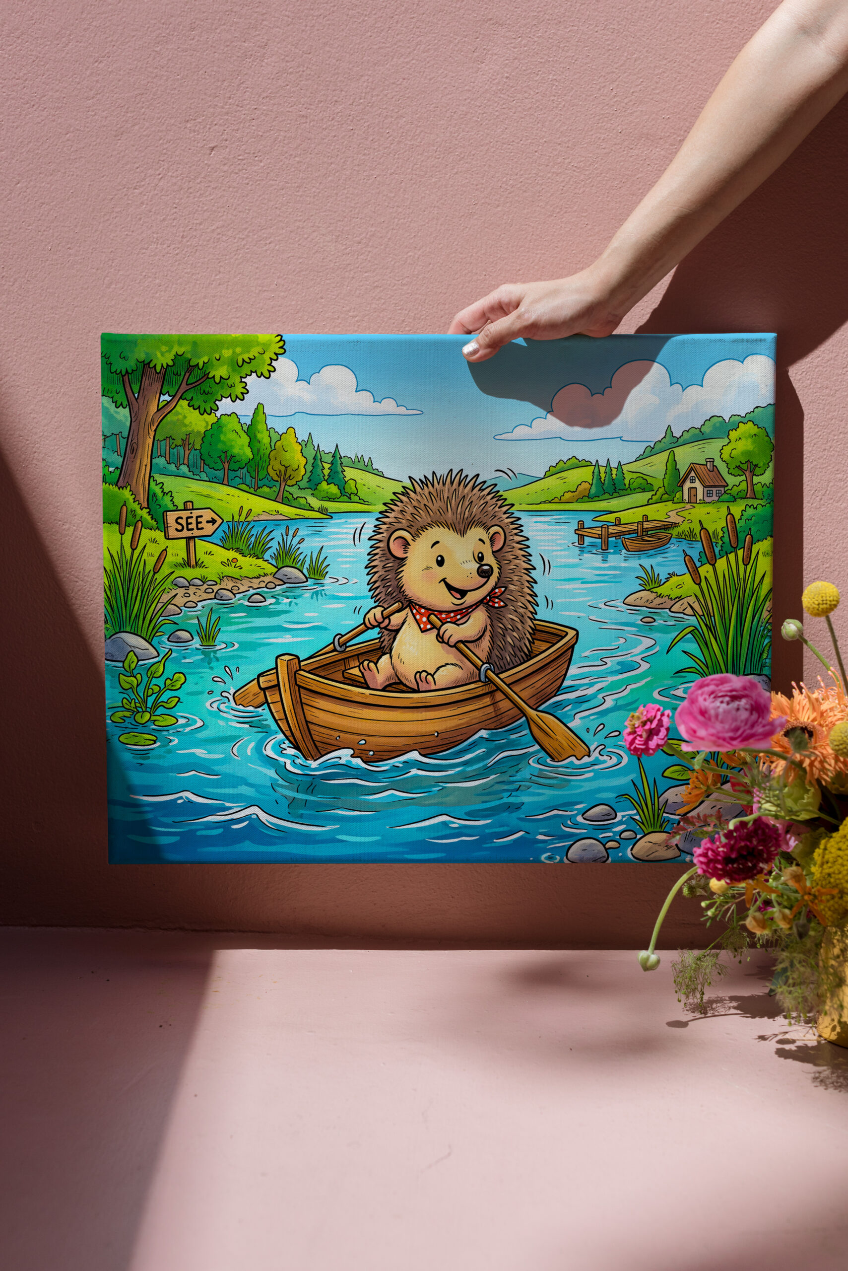 raxxa Canva: Hedgehog Rowing a Small Boat on a Calm Lake – Bild 3