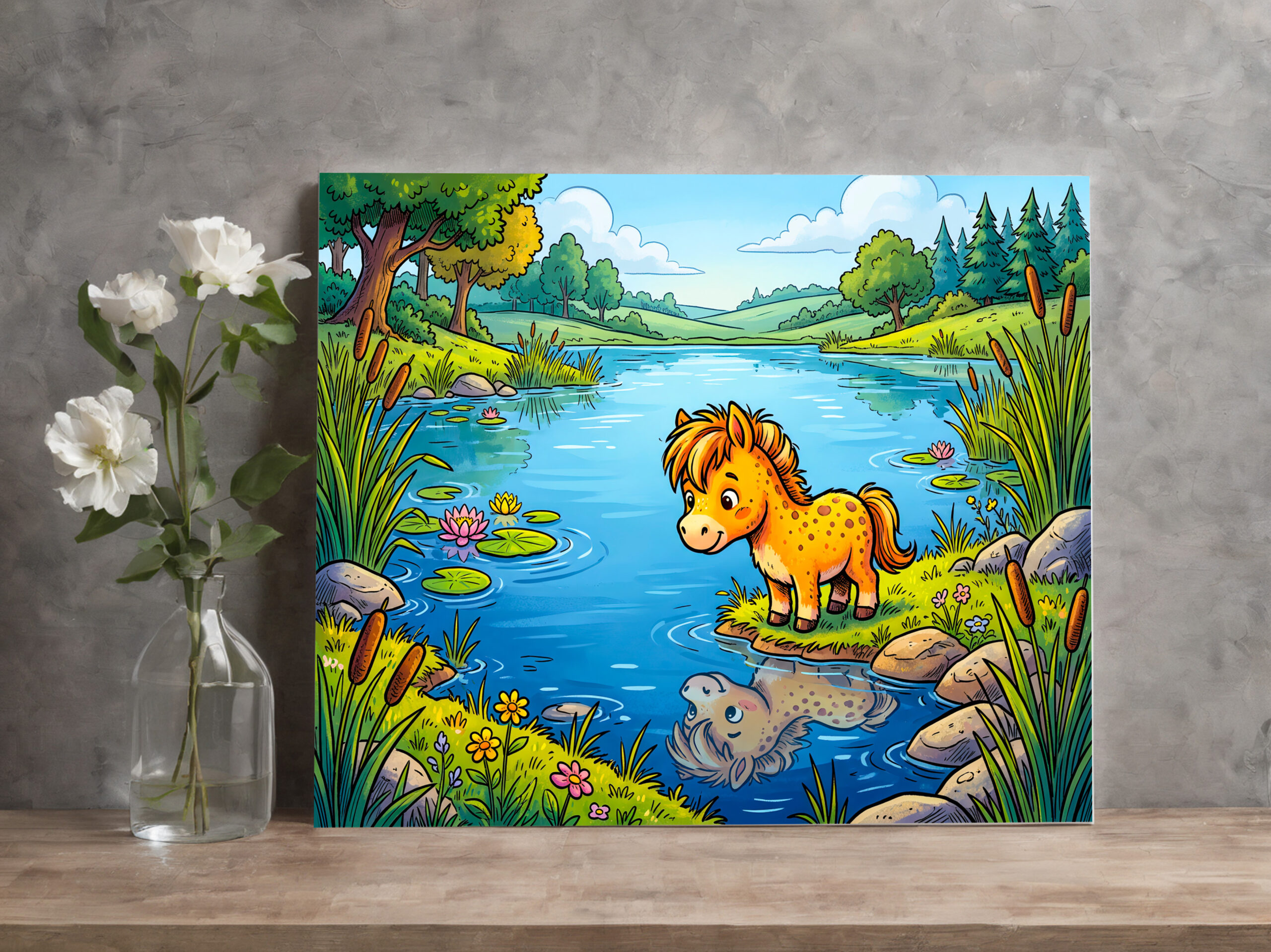 raxxa Canva: Small Pony Standing Beside a Lake in Peaceful Nature – Bild 2