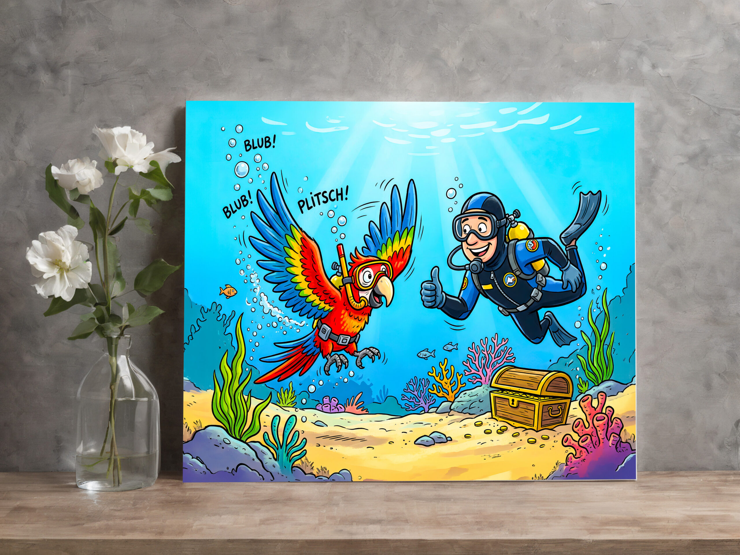 raxxa Canva: Parrot and Diver Underwater in Colorful Ocean Scene – Bild 2